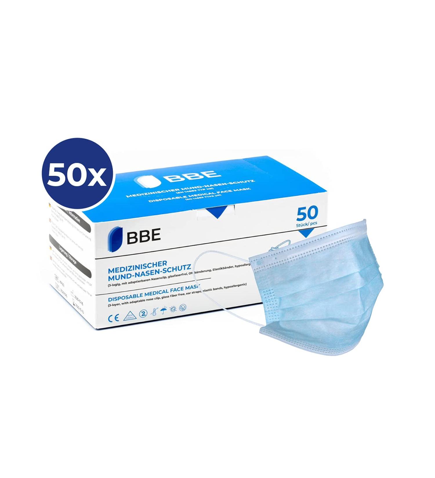 Buy BBE Solutions 50 Medical Disposable Masks - 3-Layer Mouth Protection | EN 14683 Type 2R Blue | International Shipping Available - Buy Online on SooperMarket.com
