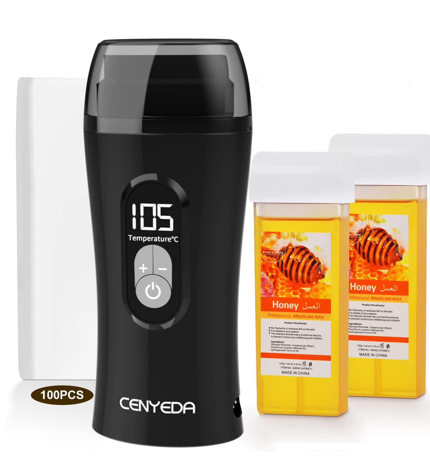 2022 Upgraded Honey Roller Waxing Kit for Sensitive Skin - Roll On Wax Heater with 2 Cartridge Refills and 100 Wax Strips - Buy Online on SooperMarket.com