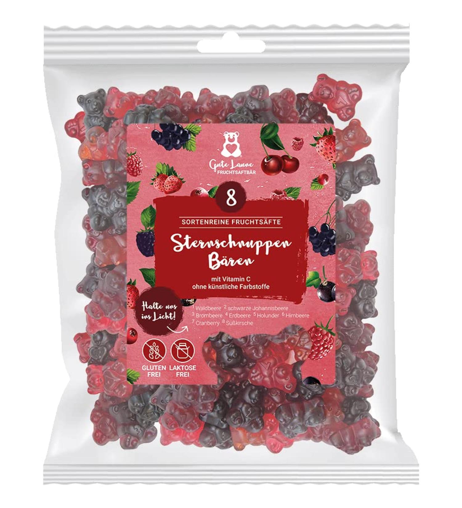 Naschlabor Good Mood Fruit Juice Bear | Red Sternschnuppen | 20% Pure Fruit Juices | Gluten & Lactose-Free | 500g Pack - Shop Internationally! - Buy Online on SooperMarket.com