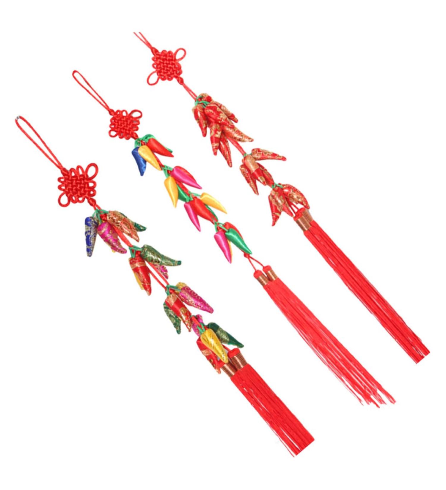 PRETYZOOM Colorful Decor Chinese New Year Chili Pendant Home Decor Red Decor Wedding Celebration Decor Tassel Fake Chili Red 50x8x1cm - Buy Online on SooperMarket.com