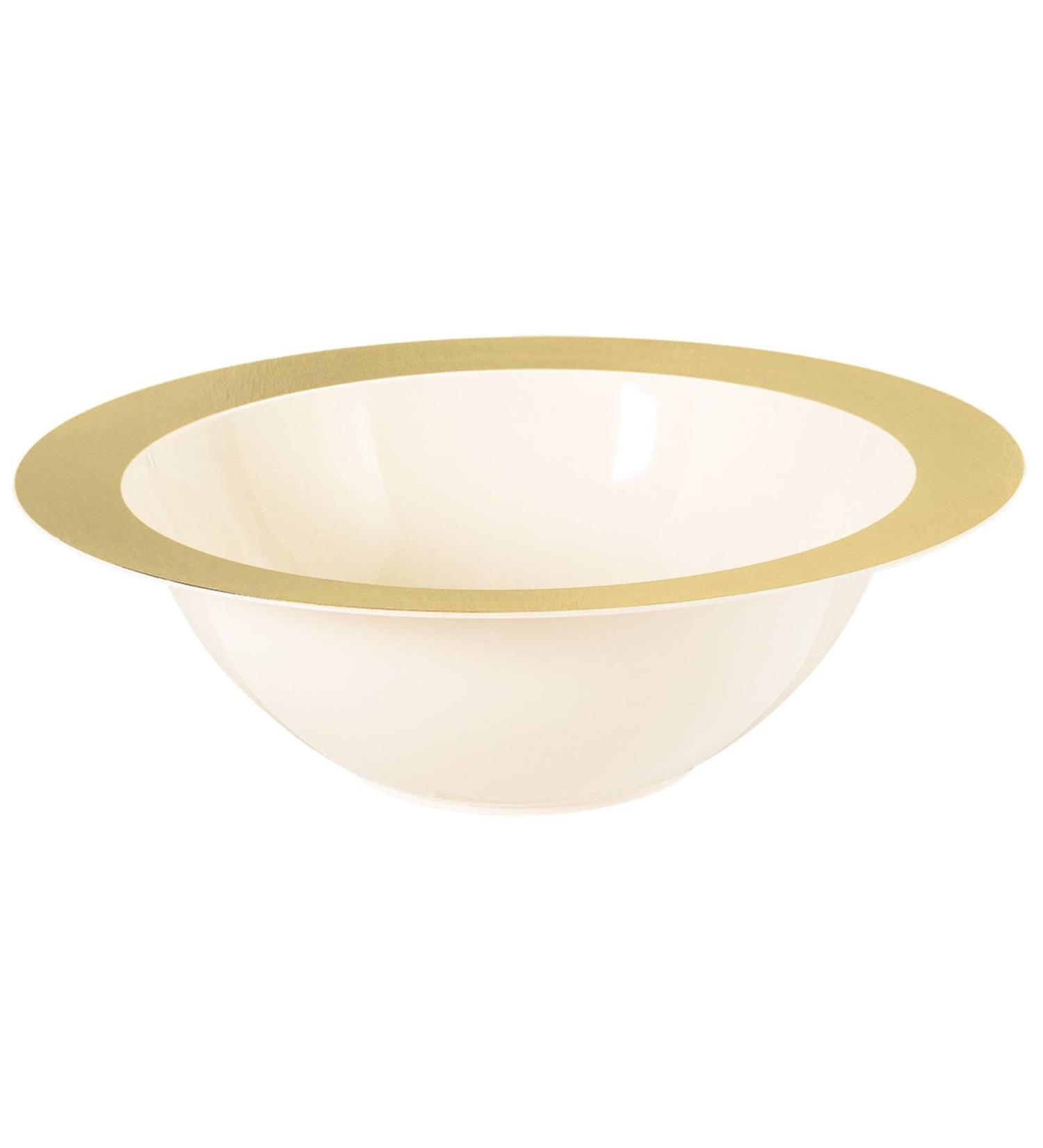 Amscan 430596 Party Supplies Bowl w/Gold Rim Catering Container Cream 3.75 qt. White