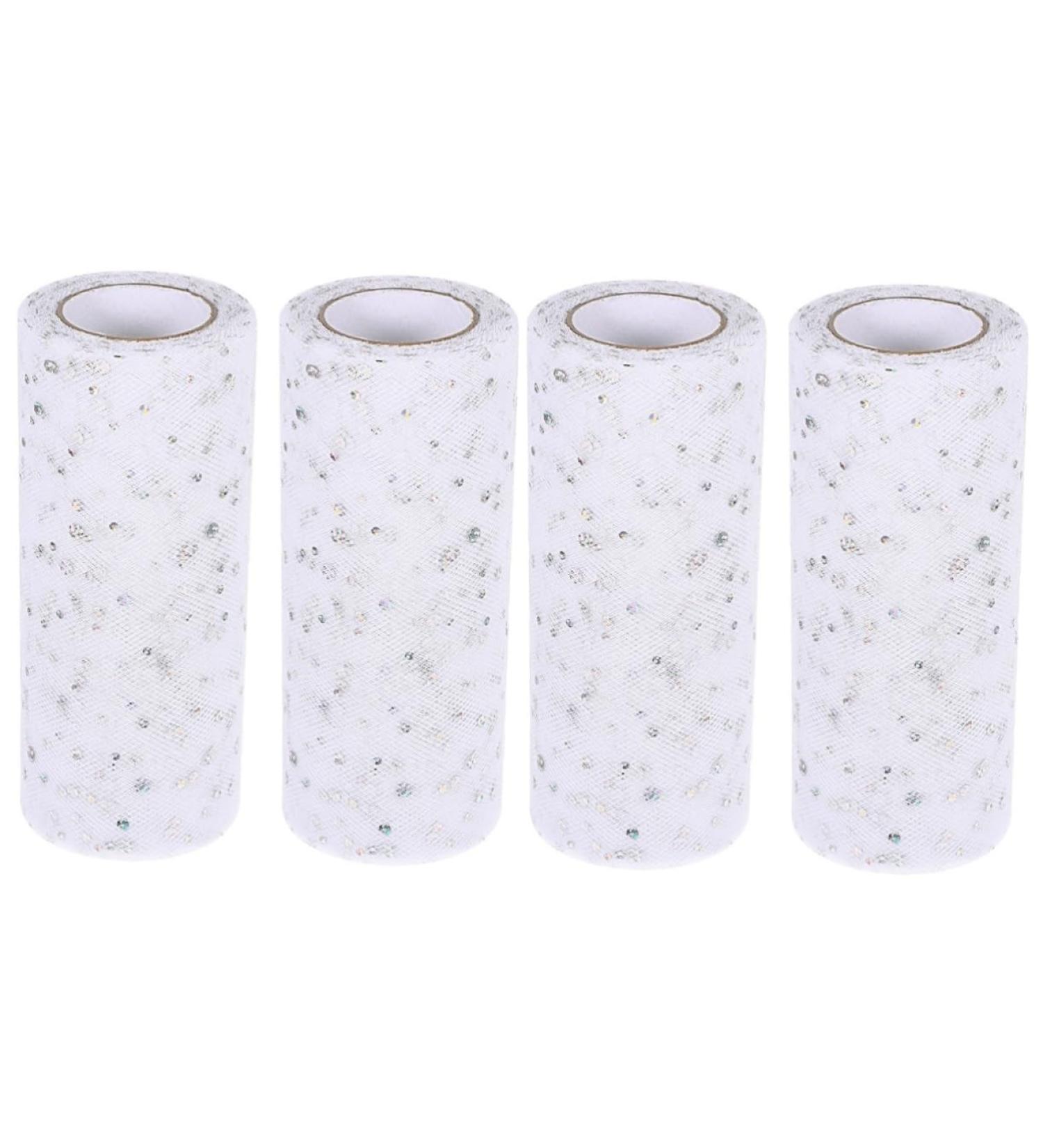 KALLORY 4 Rolls Mesh Roll Decor Gauze Tutu Fabric Tulle Spool Diy Clothes Supply Rhinestones Cloth Cap - Buy Online on SooperMarket.com