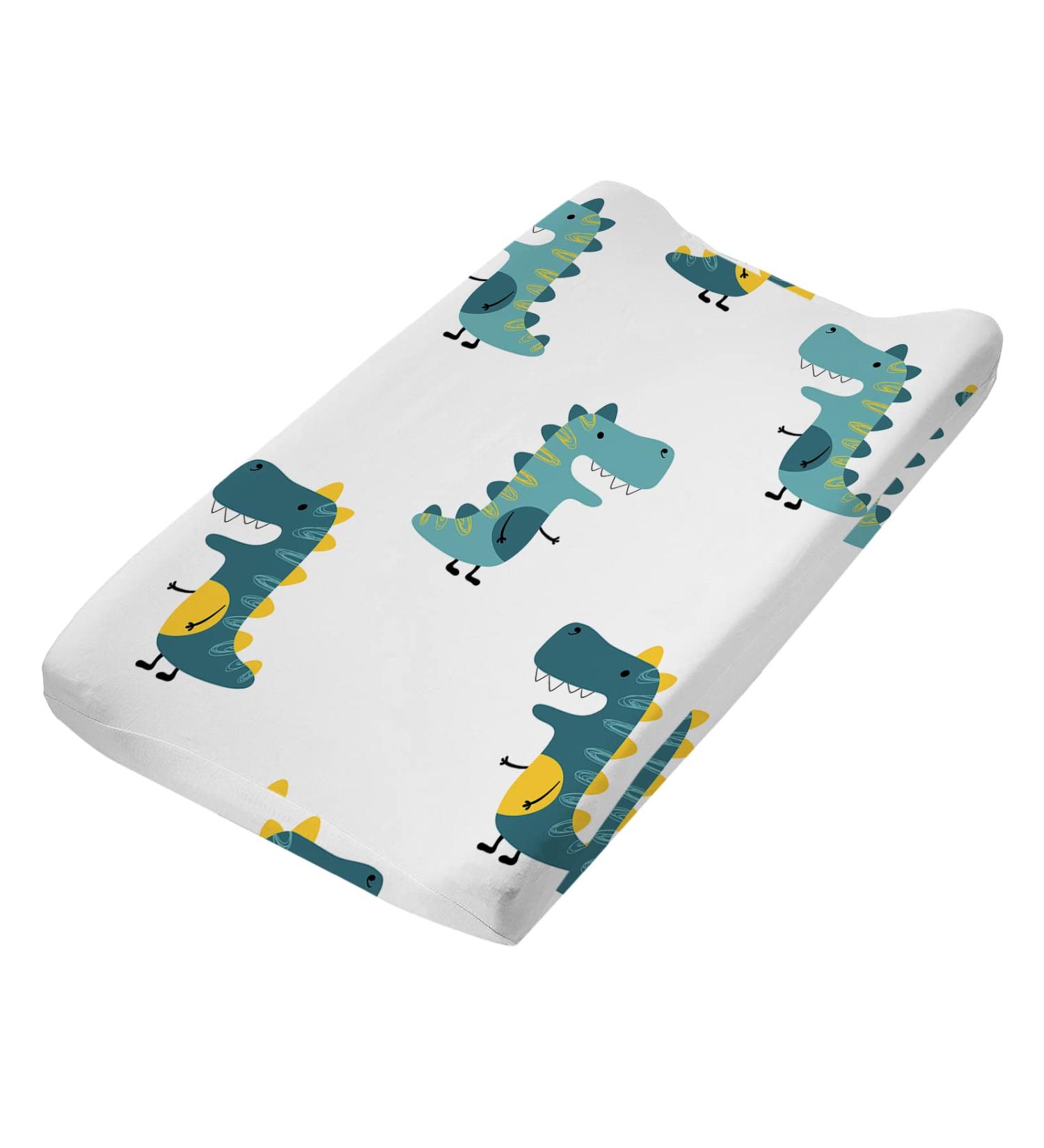 Changing Pad Cover Senoke Diaper Changing Pad Sheet Cover Ultra-Soft Cotton Blend Stylish Flowers Animal Changing Pad Covers for for Baby Boys Girls(Dinosaur)