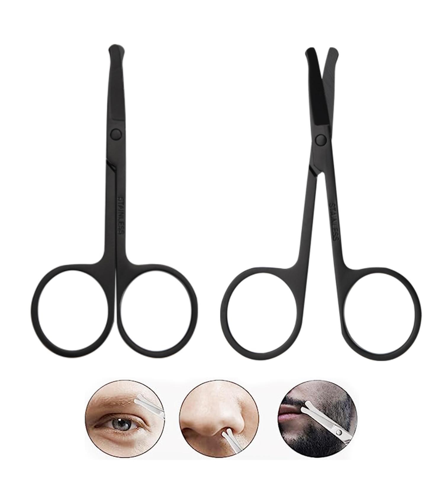 CXAFQ 2Pcs Professional Small Ear Nose Hair Scissors with Curved Safety Blades & Rounded Tip for Trimming Small Details Facial Hair Trimming Nasal Hair(Black) - Buy Online on SooperMarket.com