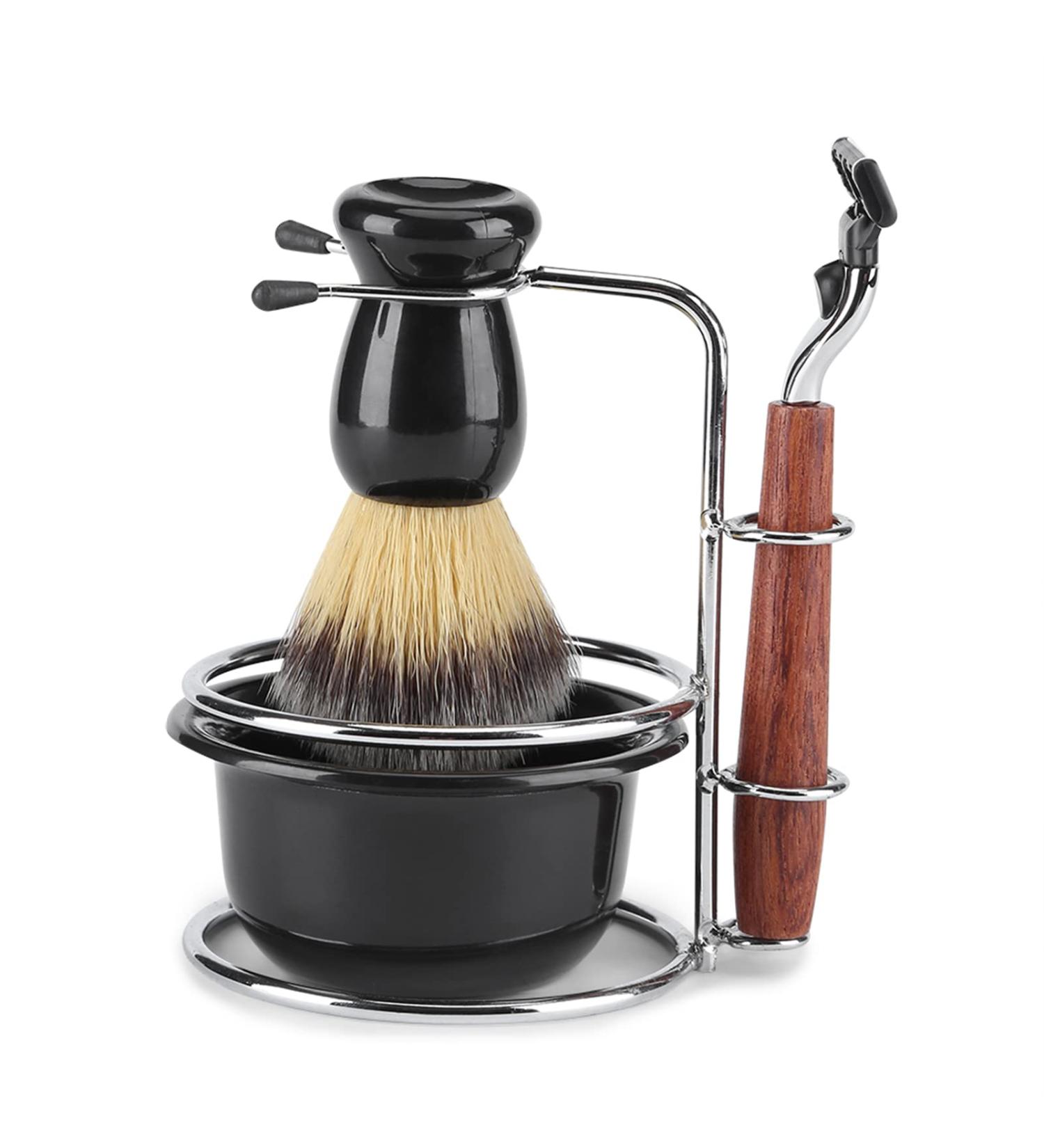 Bordstract 4-Part Stainless Steel Shaving Set | Shaving Brush Stand Holder & Shell | Perfect Gift for Husband Father & Friends - Buy Online on SooperMarket.com