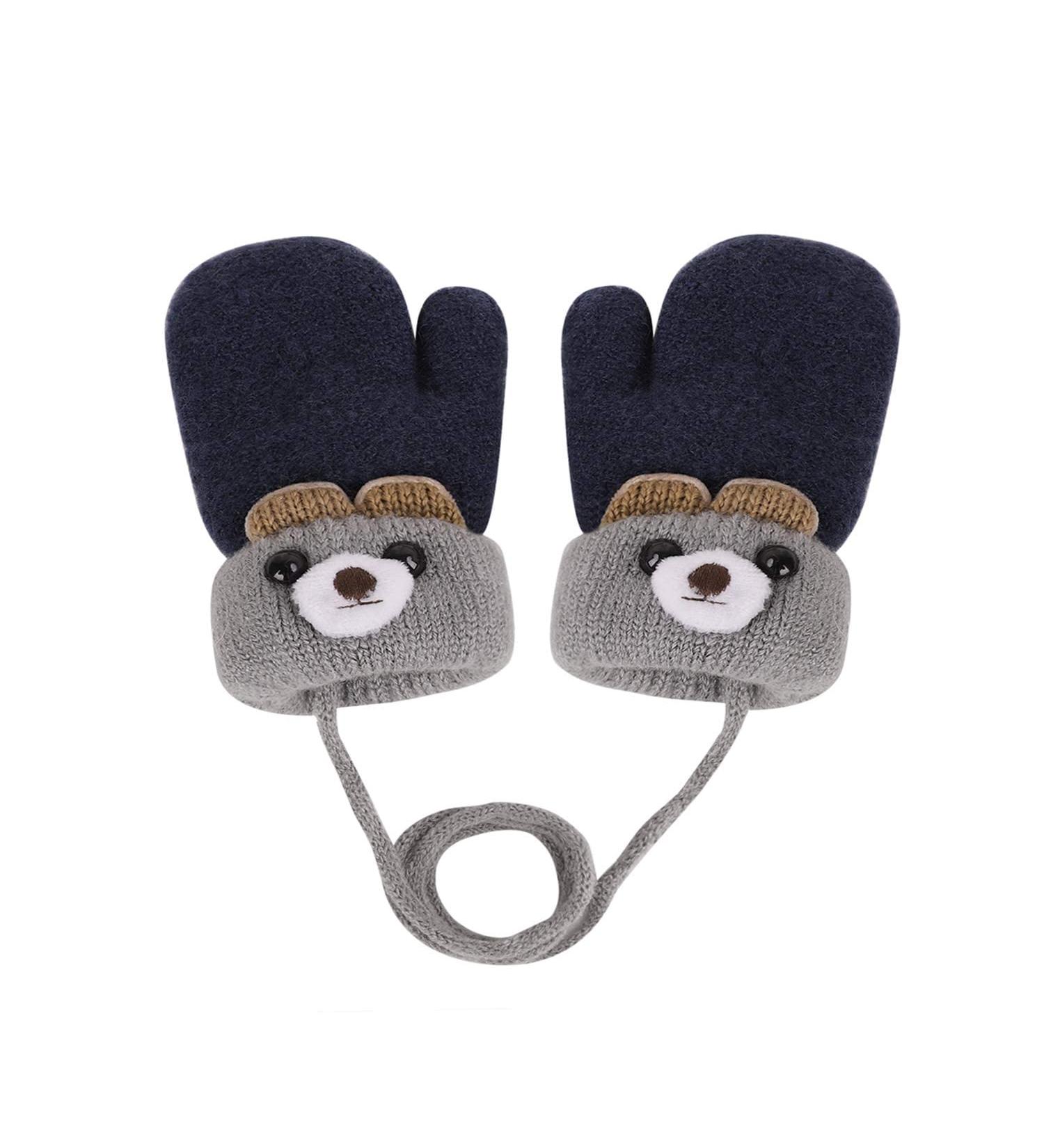 AIDIER Winter Baby Mittens with Fleece Lining | Knitted Gloves for Boys and Girls 0-3 Years | Navy Blue - Buy Online on SooperMarket.com