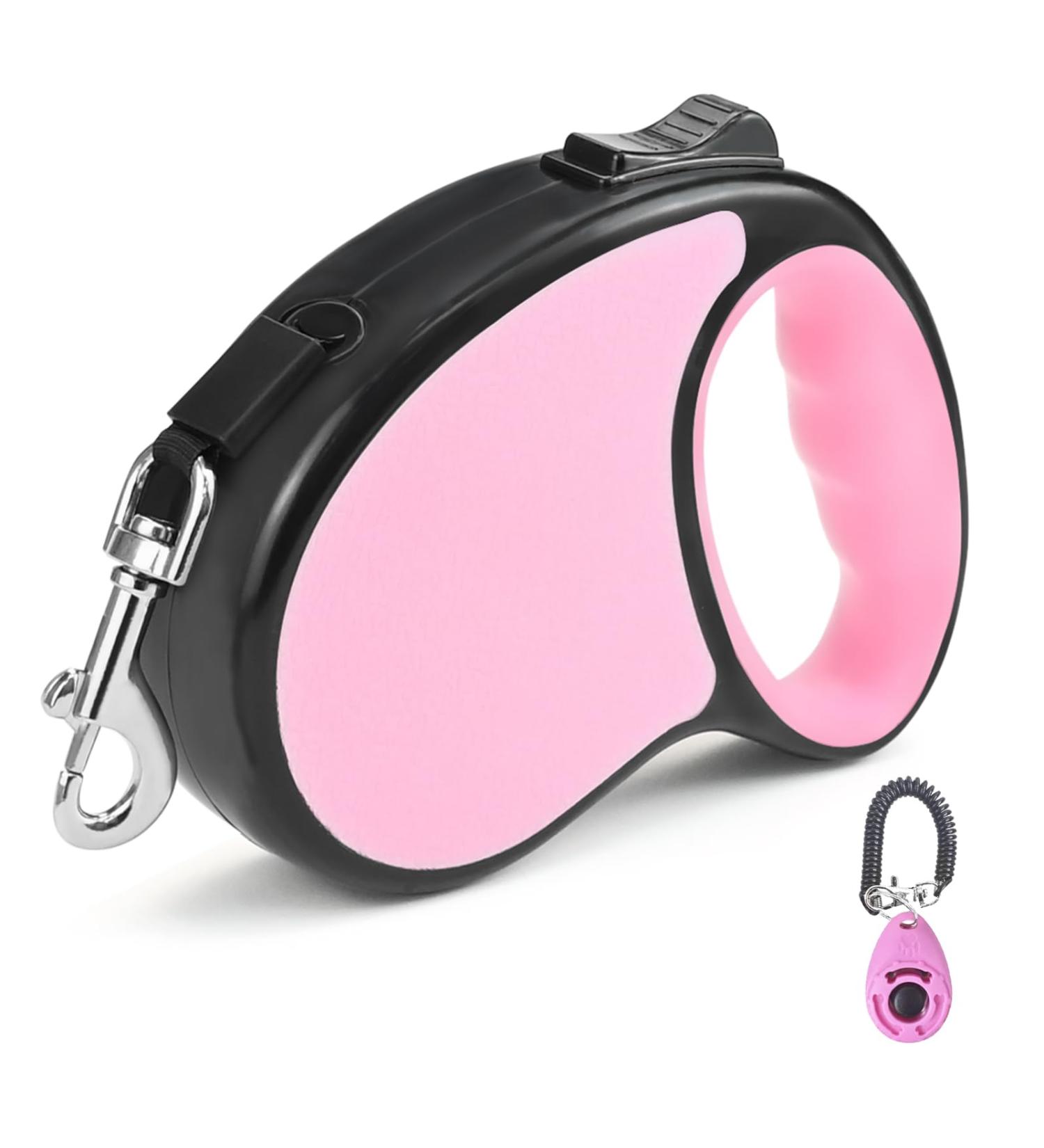Retractable Dog Lead 5M Long Extendable with Non-Slip Handle & Adjustable Dog Lead One-Hand Brake Pause Lock 360 Universal Anti-winding with Bonus Training Clicker for Small Medium Dogs (Pink) - Buy Online on SooperMarket.com