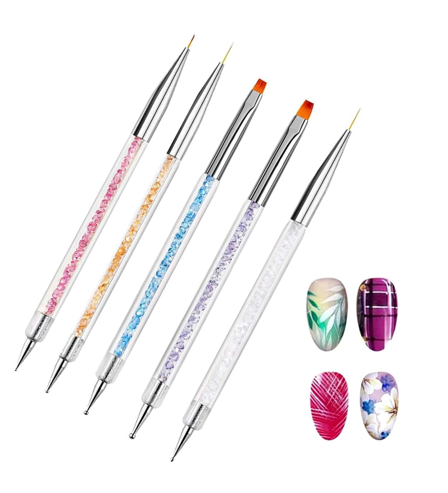 5 Pcs Nail Art Brush Set - Multicolored Nail Design Liner & Dotting Pens for UV Gel & Acrylic Nails | Best Nail Accessories - Buy Online on SooperMarket.com