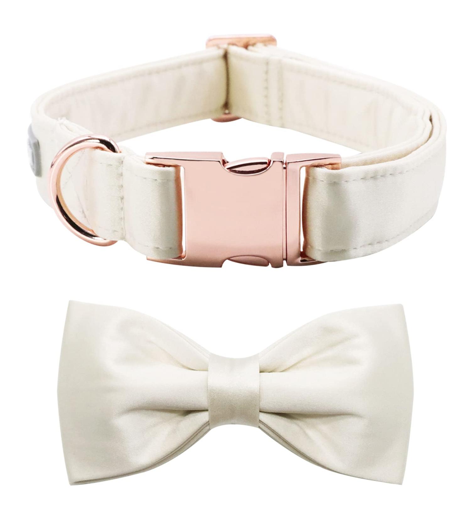 Lionet Paw's Wedding Dog Collar - Comfortable Silk White Collar with Removable Fly for Medium Dogs (34-55cm) | International Shipping - Buy Online on SooperMarket.com