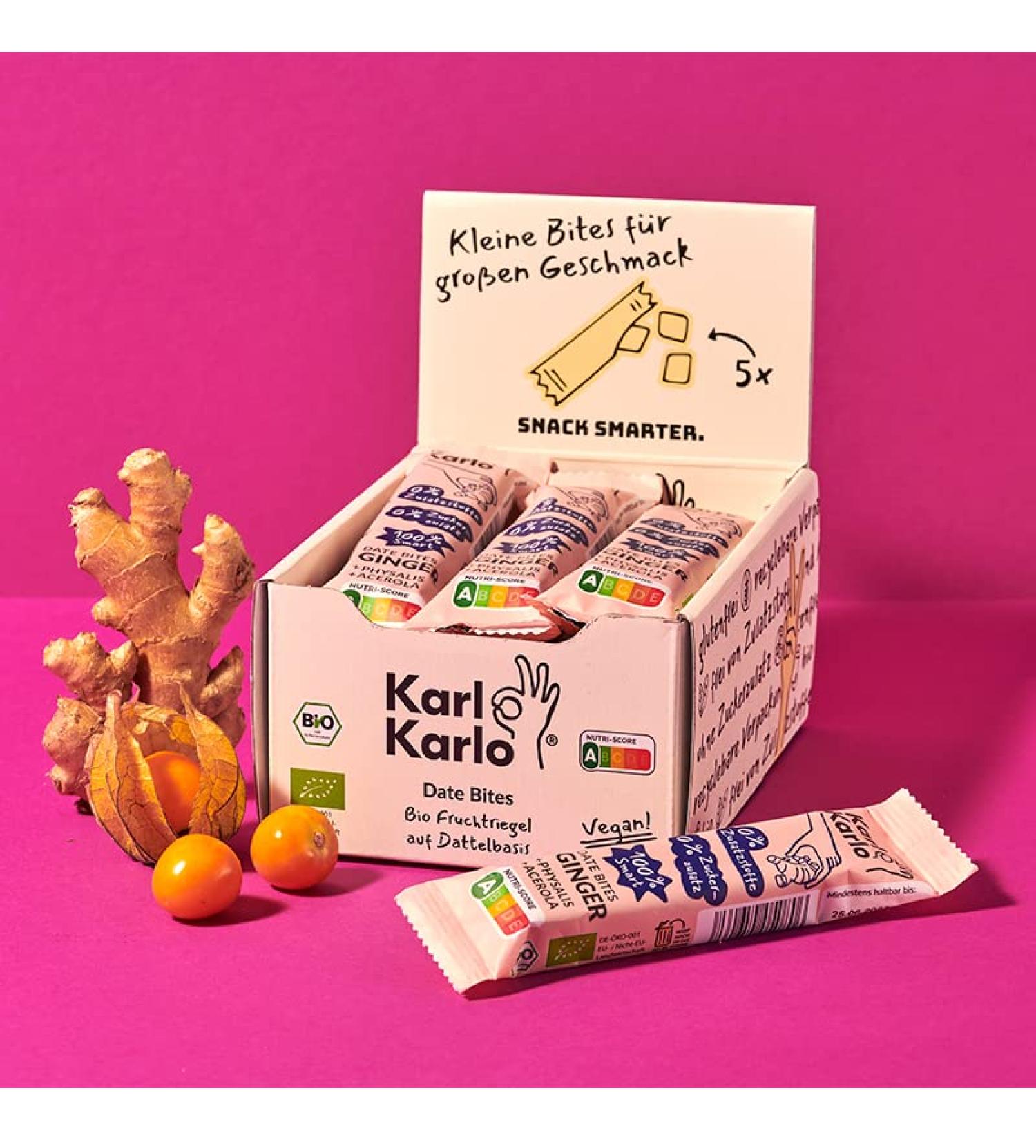 Karl Karlo Vegan Ginger Fruit Bars - 12 x 35g | Gluten-Free Additive-Free Snack | Healthy Date-Based Treats - Nutri Score A - Buy Online on SooperMarket.com