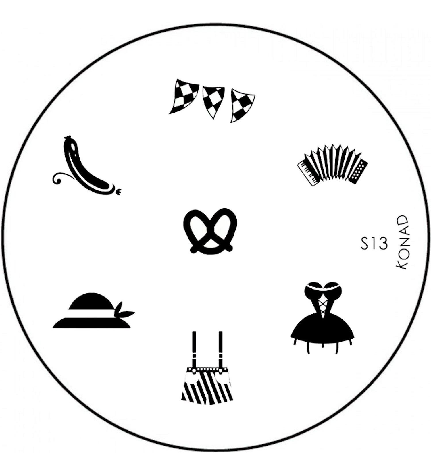 STAMPING STENCIL # S-13 Oktoberfest pretzel white sausage dirndl traditional hat leather trousers accordion