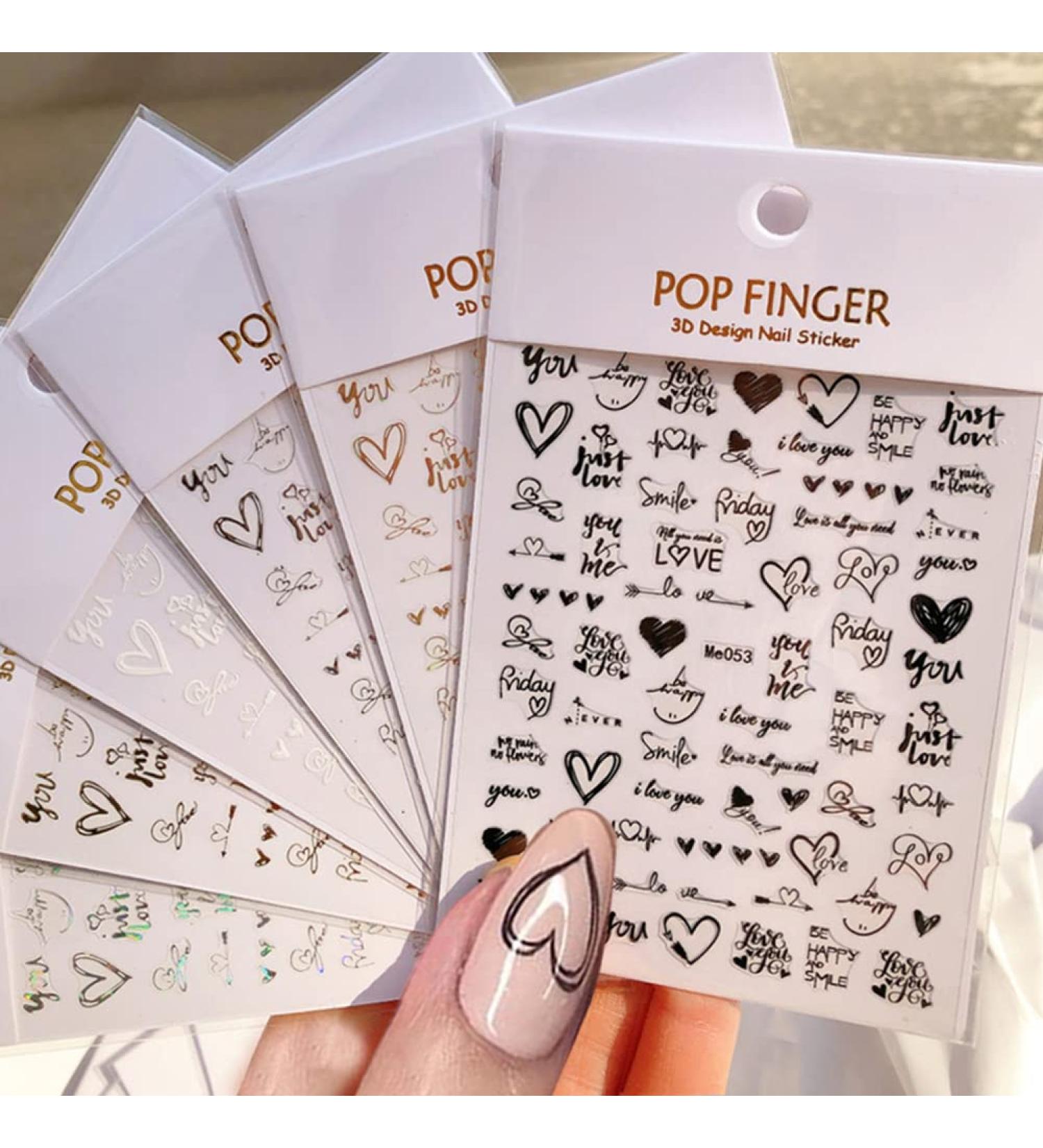 6 Sheets Heart Nail Art Stickers - 3D Self-Adhesive Valentine's Day Decals for Manicure Decoration - Buy Online on SooperMarket.com