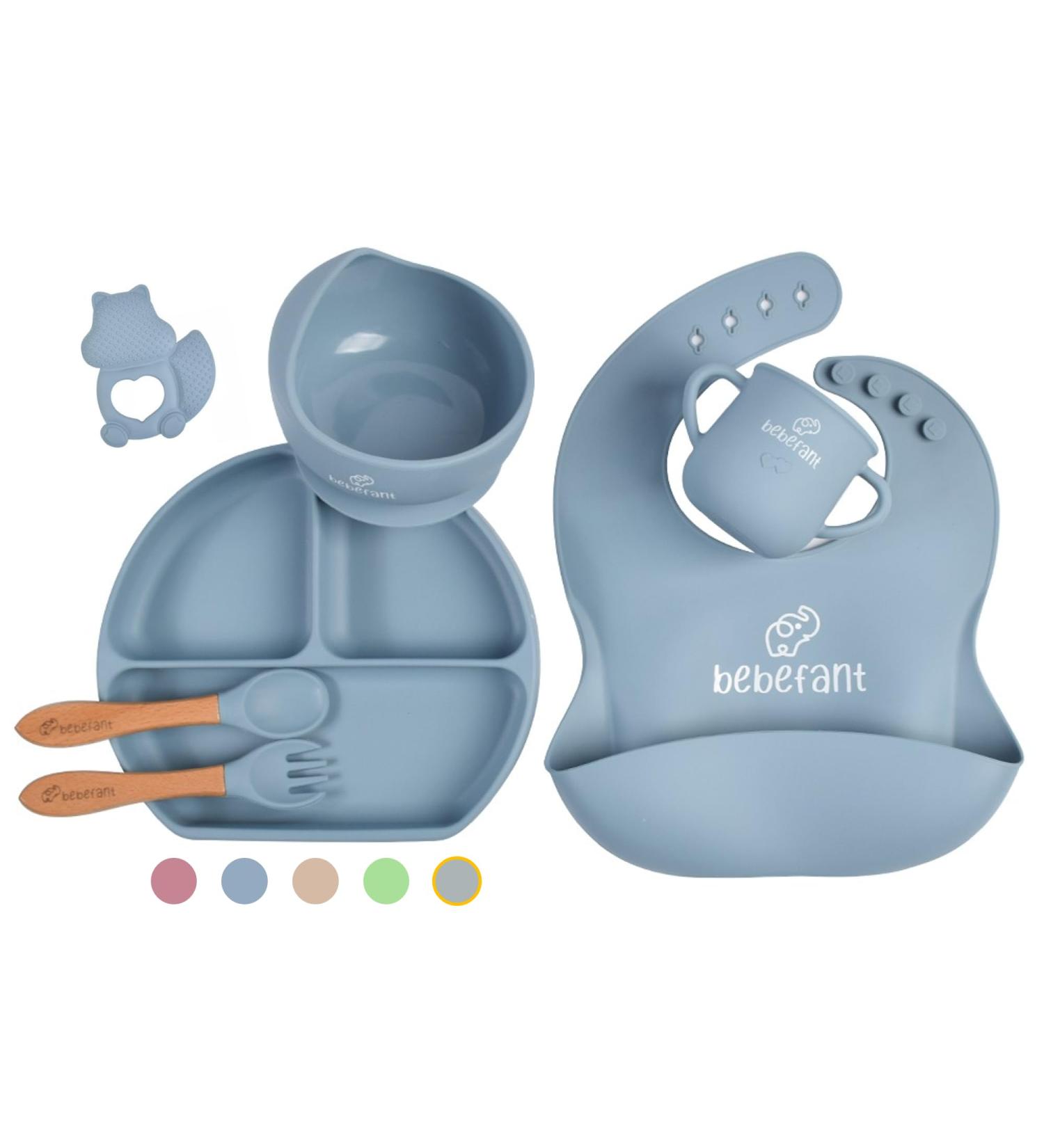 Bebefant Baby Weaning Set - Suction Bowl, Plate, Cup, Bib, Fork & Spoon - Blue | Baby Led Weaning & Feeding Essentials - Buy Online on SooperMarket.com