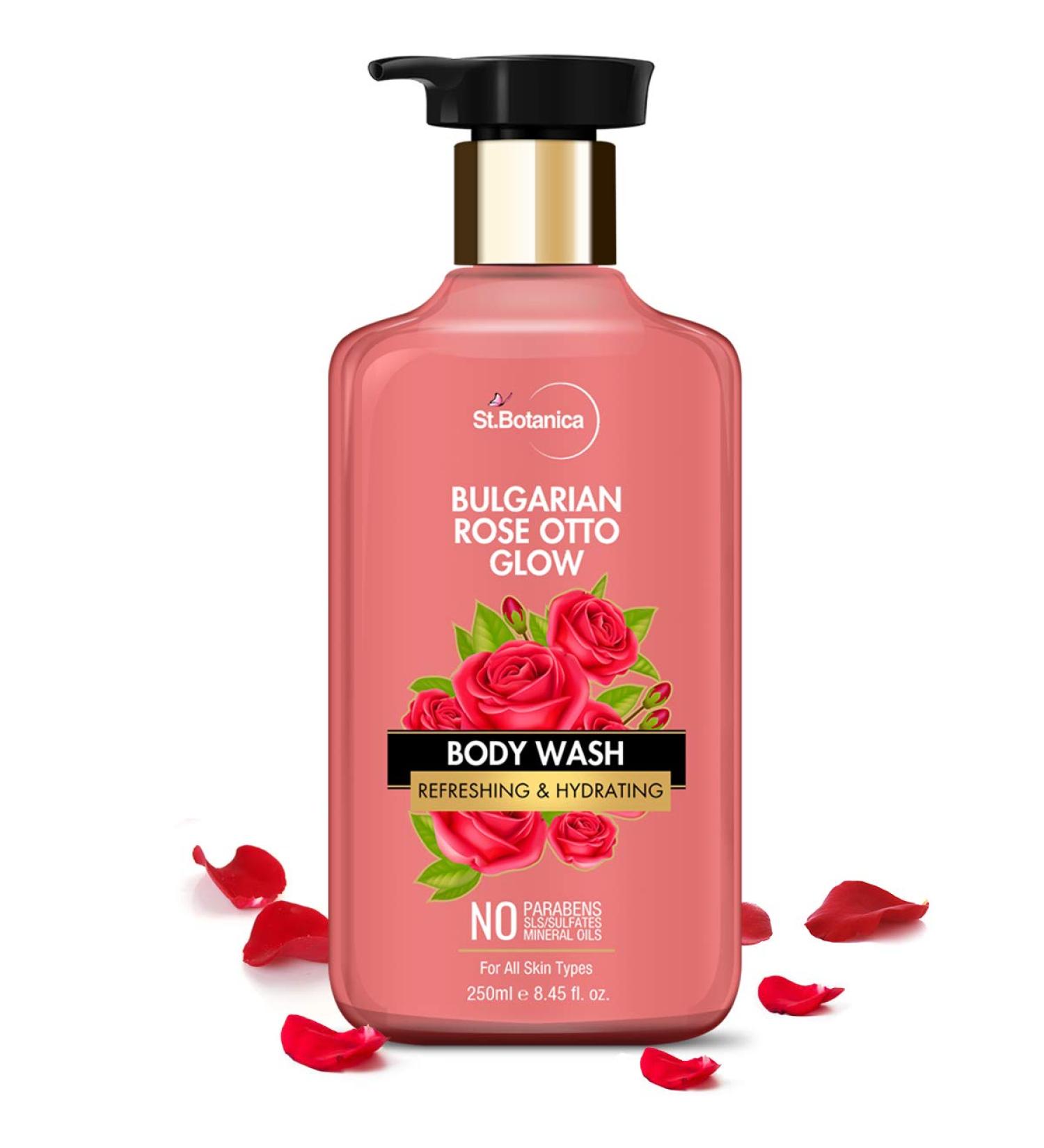 StBotanica Bulgarian Rose Otto Glow Body Wash - Hydrating Paraben & SLS Free | 250ml - Refreshing & Nourishing Cleanser - Buy Online on SooperMarket.com