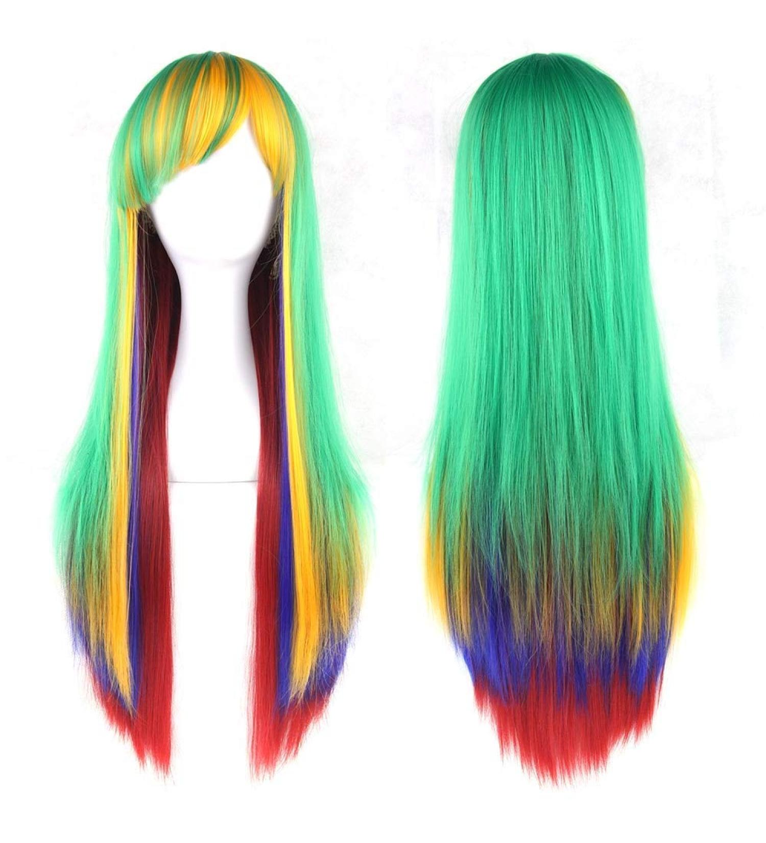 LFMDJF 70cm Long Women Hair Color High Temperature Fiber Wigs Pink Blue Synthetic Hair Wig Pelucas 28inches 4/27HL T4/27/30