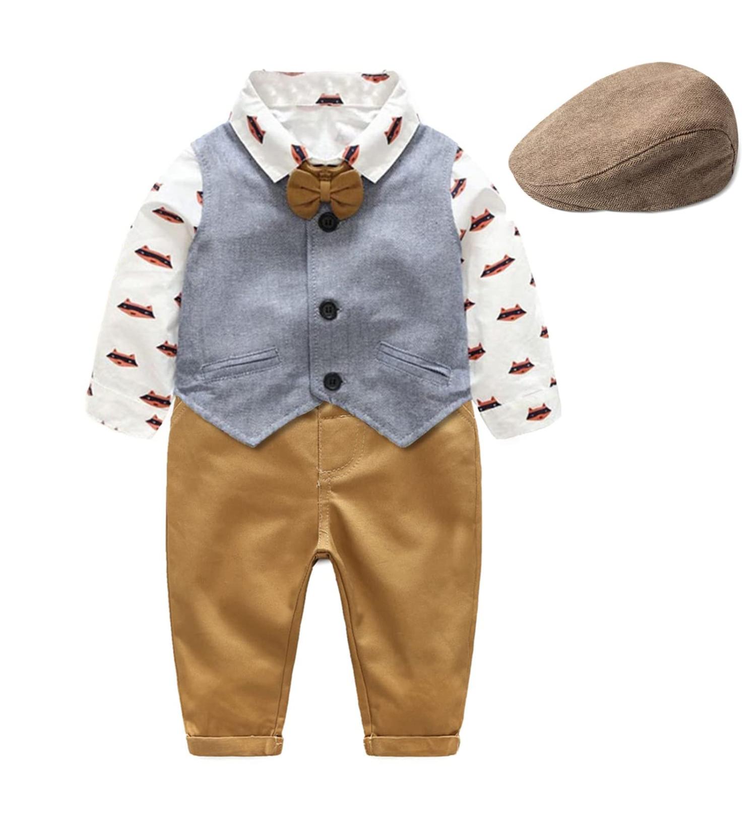 Volunboy Baby Boys Gentleman Suit 4 PCS Set | Formal Waistcoat Outfit Wedding Shirts + Vest + Bow Tie | 18-24 Months - Buy Online on SooperMarket.com