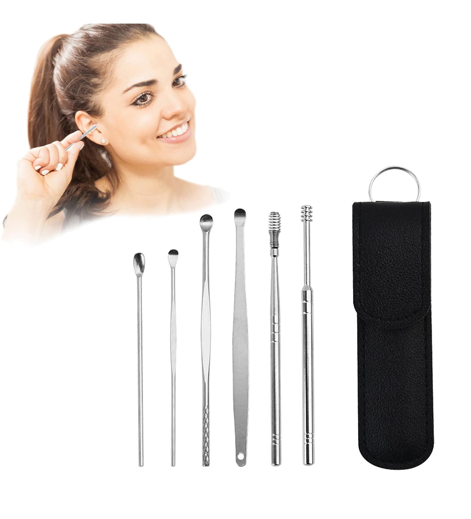 Medical Grade Stainless Steel Ear Wax Removal Kit with Spring Ear Wax Cleaner Tool Set in Black - Includes Storage Box - Clinically Innovative Spiral Ear Wax Remover - Buy Online on SooperMarket.com