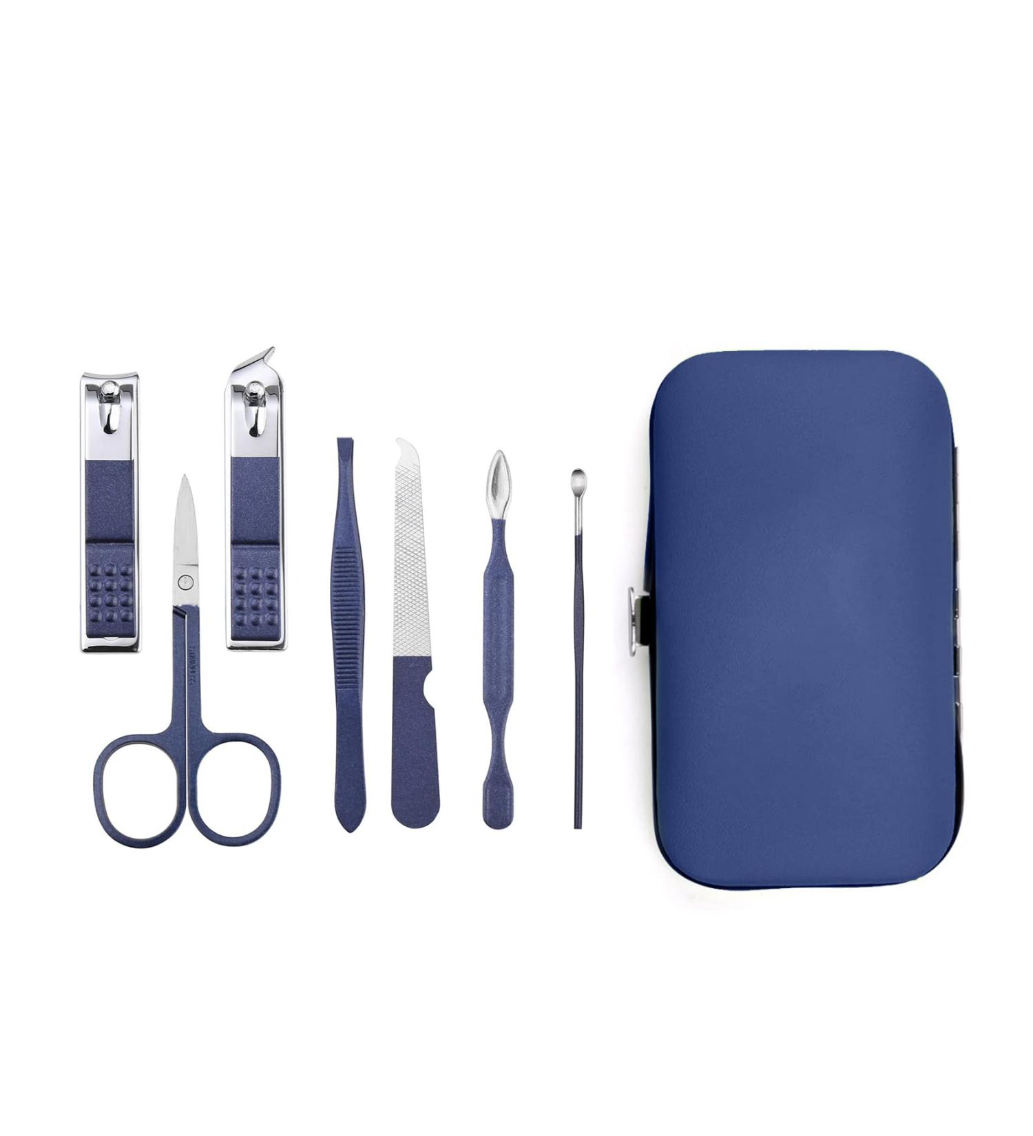 Ikadiya Professional Manicure Set 7pcs - Travel Nail Clips Stainless Steel Pedicure Fashionable Blue Nail Clip Set - Buy Online on SooperMarket.com
