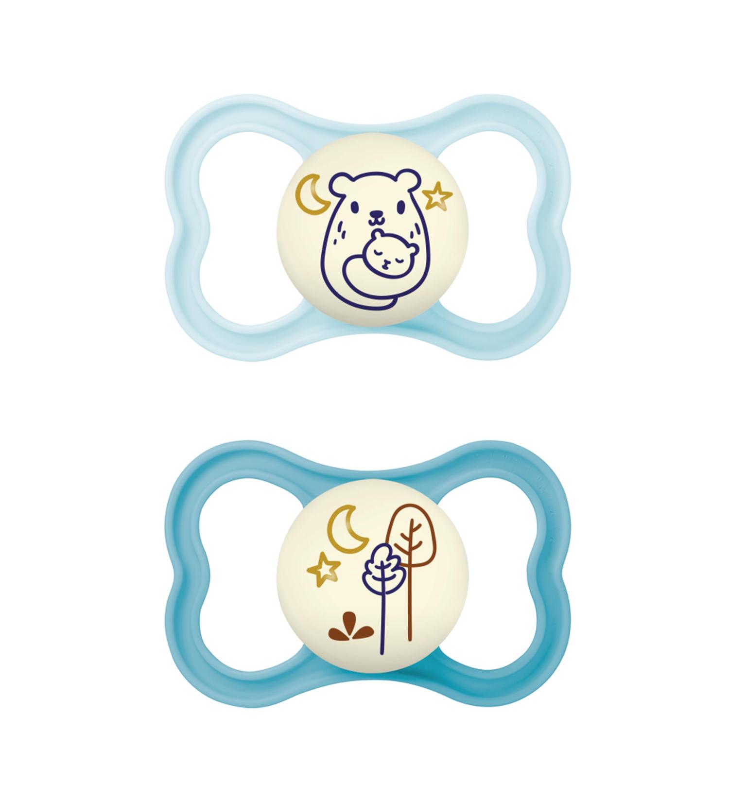 Mam Air Night Silicon Pacifier Set - 2 Tooth-Friendly Baby Pacifiers for 16+ Months | Light & Airy Design with Pacifier Box | Bear & Trees - Buy Online on SooperMarket.com