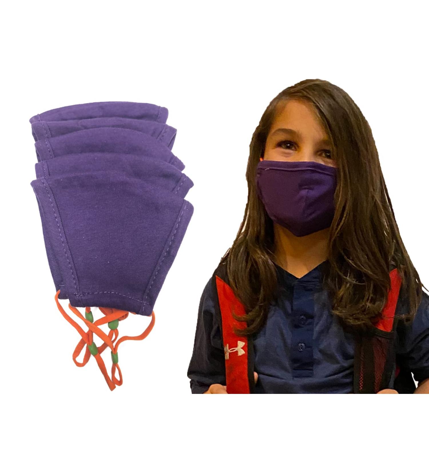 DSCOVER Kids Cloth Face Mask with Adjustable Ear Loops 5 Pack 100% Cotton Washable & Reusable Kids Face Masks Purple - Buy Online on SooperMarket.com