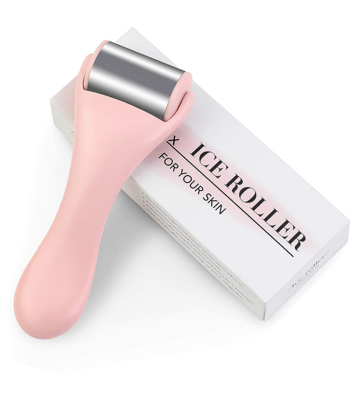 Pink Stainless Steel Ice Roller for Face & Eye - Pain Relief, Migraine, Puffiness - Cold Facial Roller for Redness, Headaches - Skincare Massager - Buy Online on SooperMarket.com