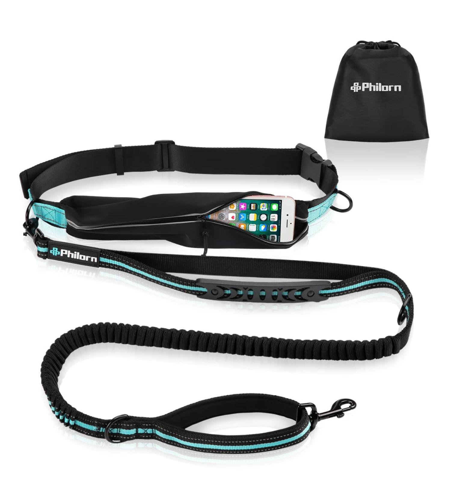 Philorn Hands Free Dog Lead with Phone Pouch - Running/Jogging Leash, Shock Absorbing Bungee, Reflective Stitching, Blue - Buy Online on SooperMarket.com