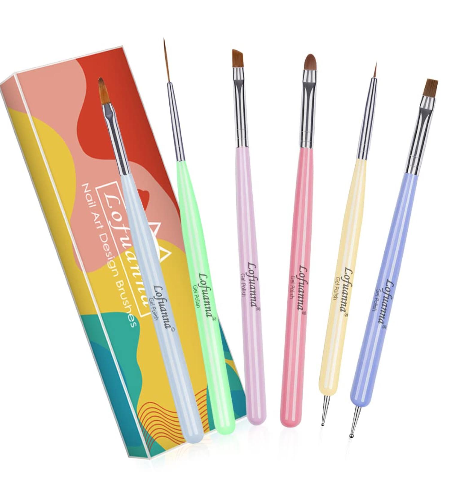 Nail Art Brushes Set - 6Pcs for Nail Tips Design with Poly Gel, Acrylic Brushes, Painting Drawing Pen Kit - Salon/Home Use - Buy Online on SooperMarket.com
