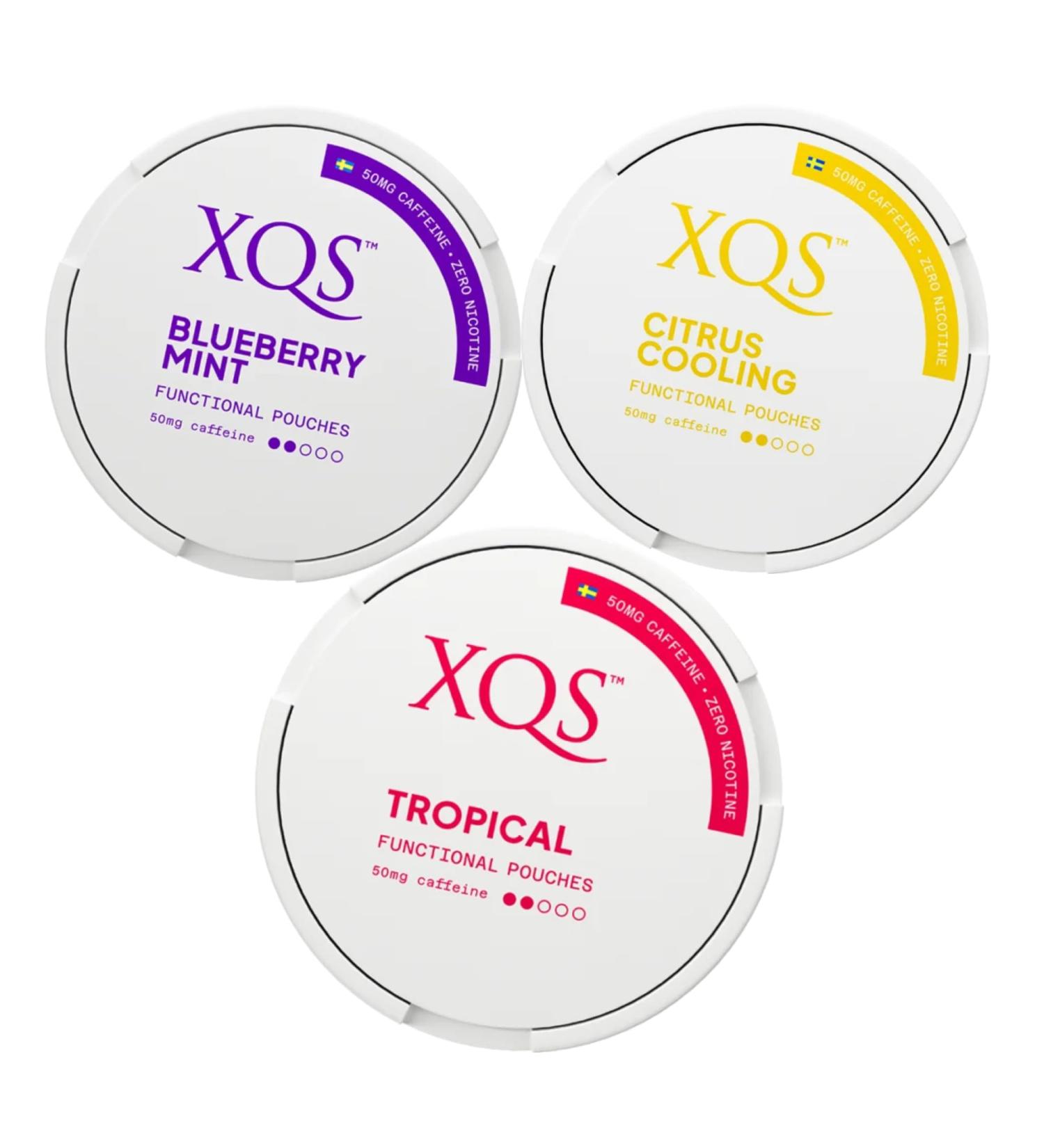 XQS Functional Pouches | 100mg/g Caffeine | Mixed Pack (3-PACK) | Citrus Cooling Tropical and Blueberry Mint - Tobacco Free and Nicotine Free Alternative. - Buy Online on SooperMarket.com