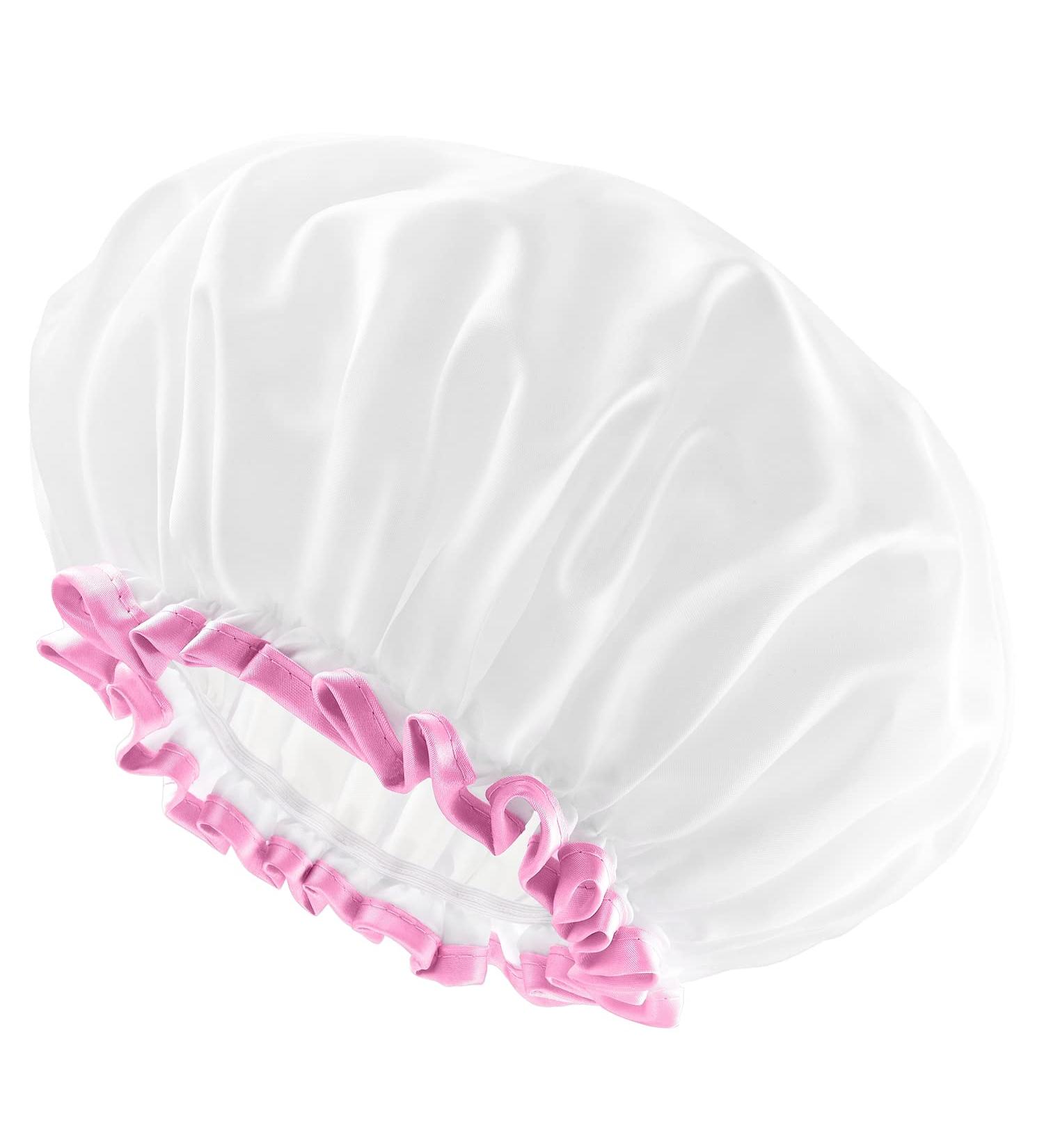 Buy Mikimini White Shower Hood 2-Pack - Waterproof & Reusable Bathing Hair Caps | Soft Cute Light-Resistant | Medium White & Pink Lace - Buy Online on SooperMarket.com