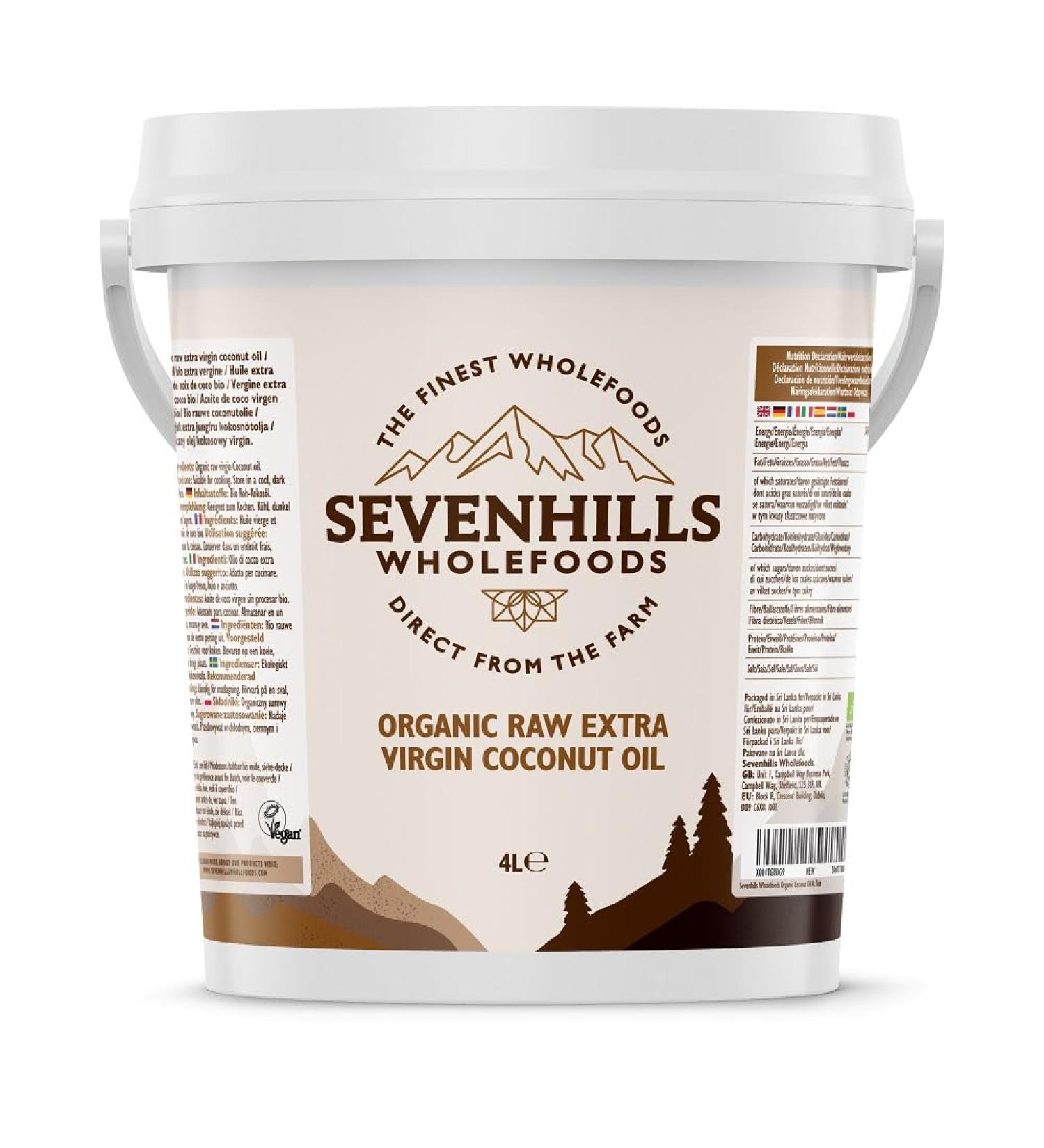Sevenhills Wholefoods 4L Organic Extra Virgin Raw Coconut Oil - Cold-Pressed | Cooking, Baking, Skin Moisturizer, Hair Conditioner | Recyclable Tub - Buy Online on SooperMarket.com