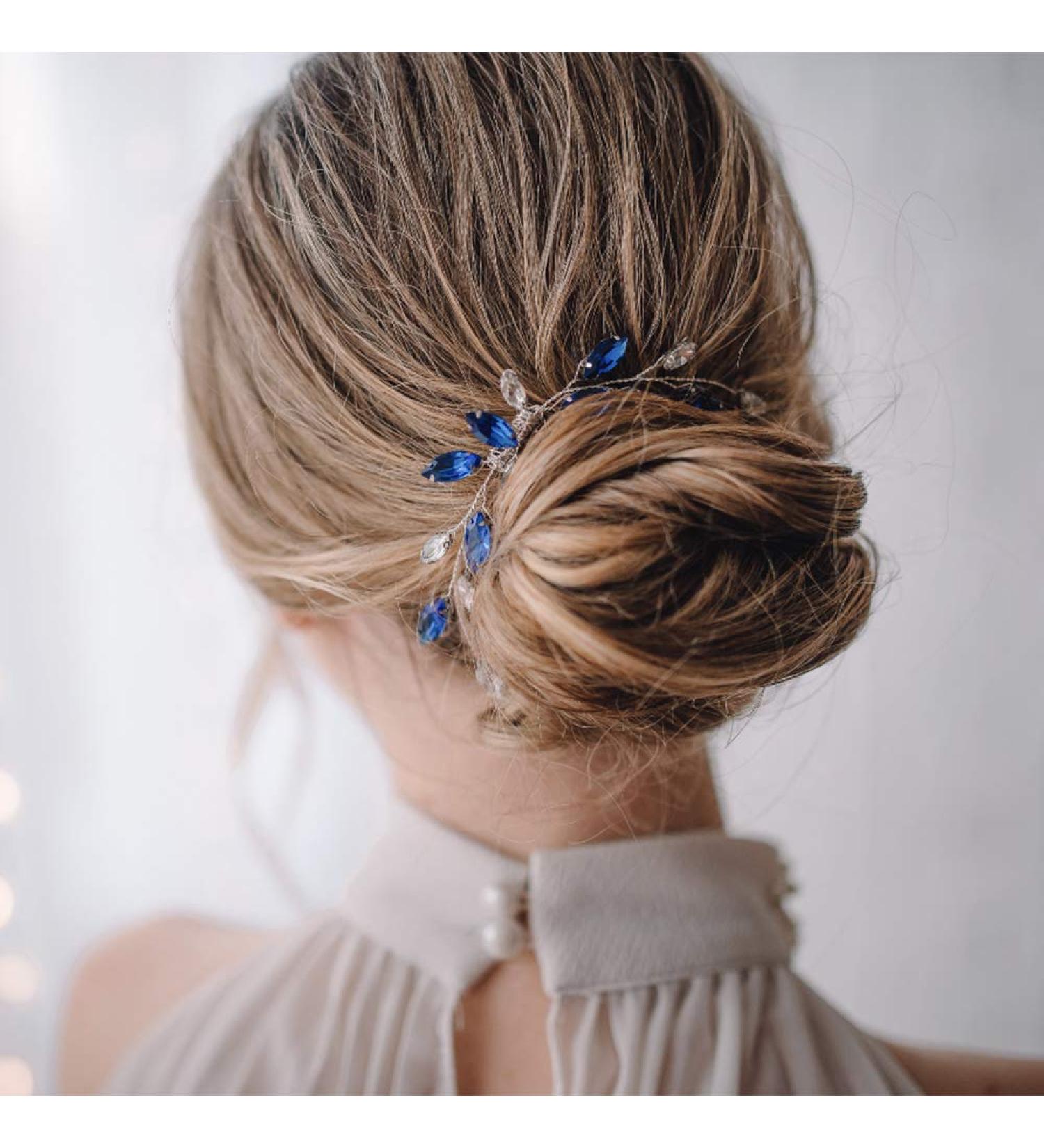 Fxmimior Blue Crystal Rhinestone Hair Comb - Bridal Silver Side Combs for Women - Buy Online on SooperMarket.com