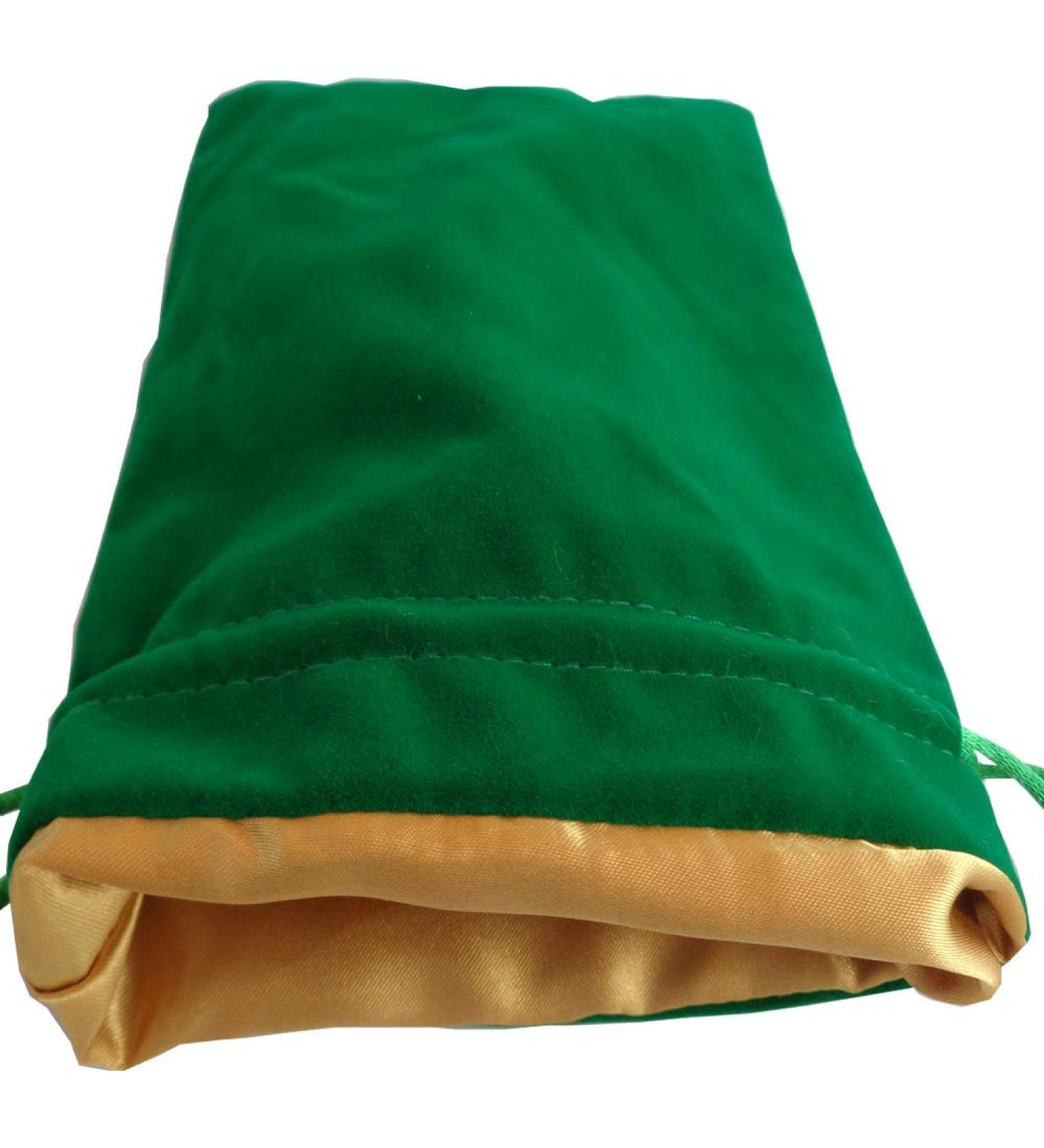 Velvet Dice Bag with Satin Liner 6"x8", Green Velvet Dice Bag with Gold Satin