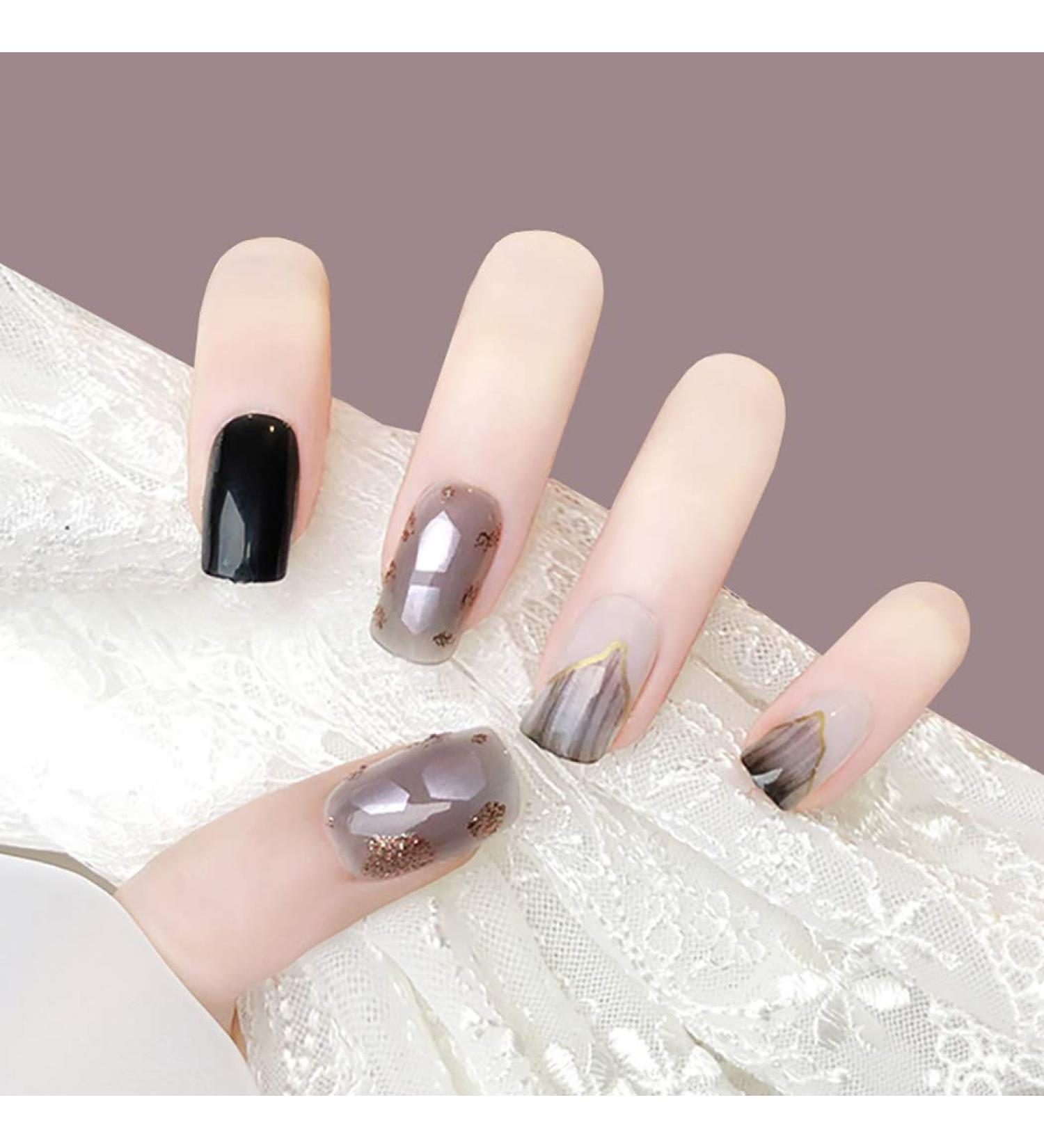Sethexy Square Black False Nails - 24 Medium Acrylic Nail Tips for Women & Girls | Banish White Fingernails - Buy Online on SooperMarket.com