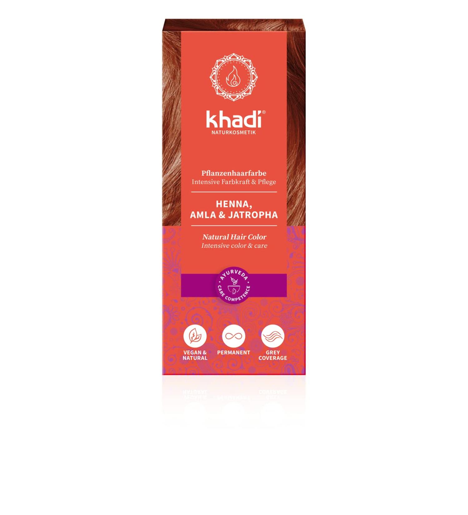 Khadi Henna Amla & Jatropha Hair Color - 100% Natural Vegan Hair Dye for Rich Mahogany & Deep Red - Strong Healthy Hair (100g) - Buy Online on SooperMarket.com