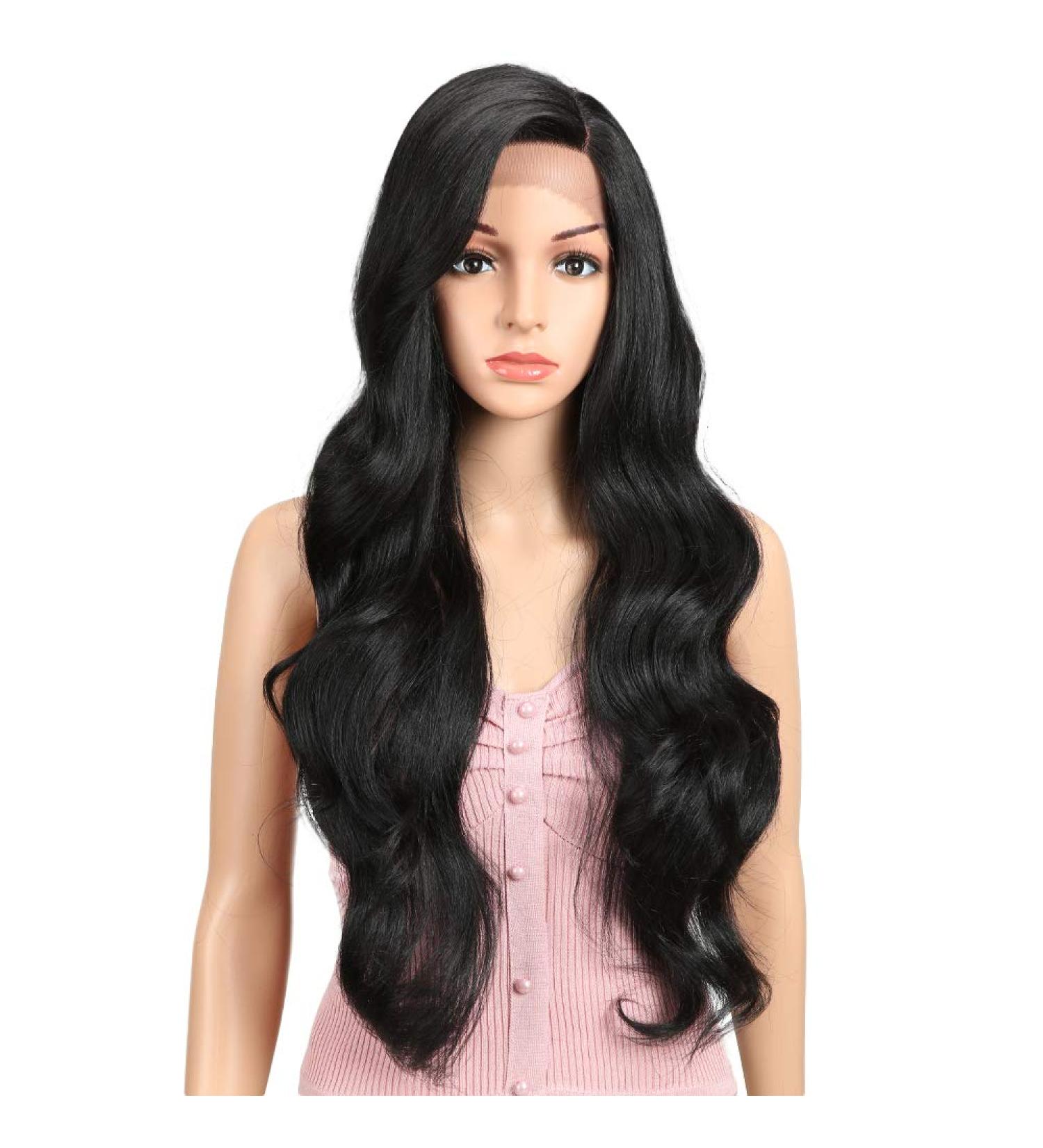 Joedir 30 Inch Black Wavy Lace Wig for Women - 76.2 cm Heat-Resistant Fiber 130% Density Side Part Pack of 1 - International Shipping Available - Buy Online on SooperMarket.com