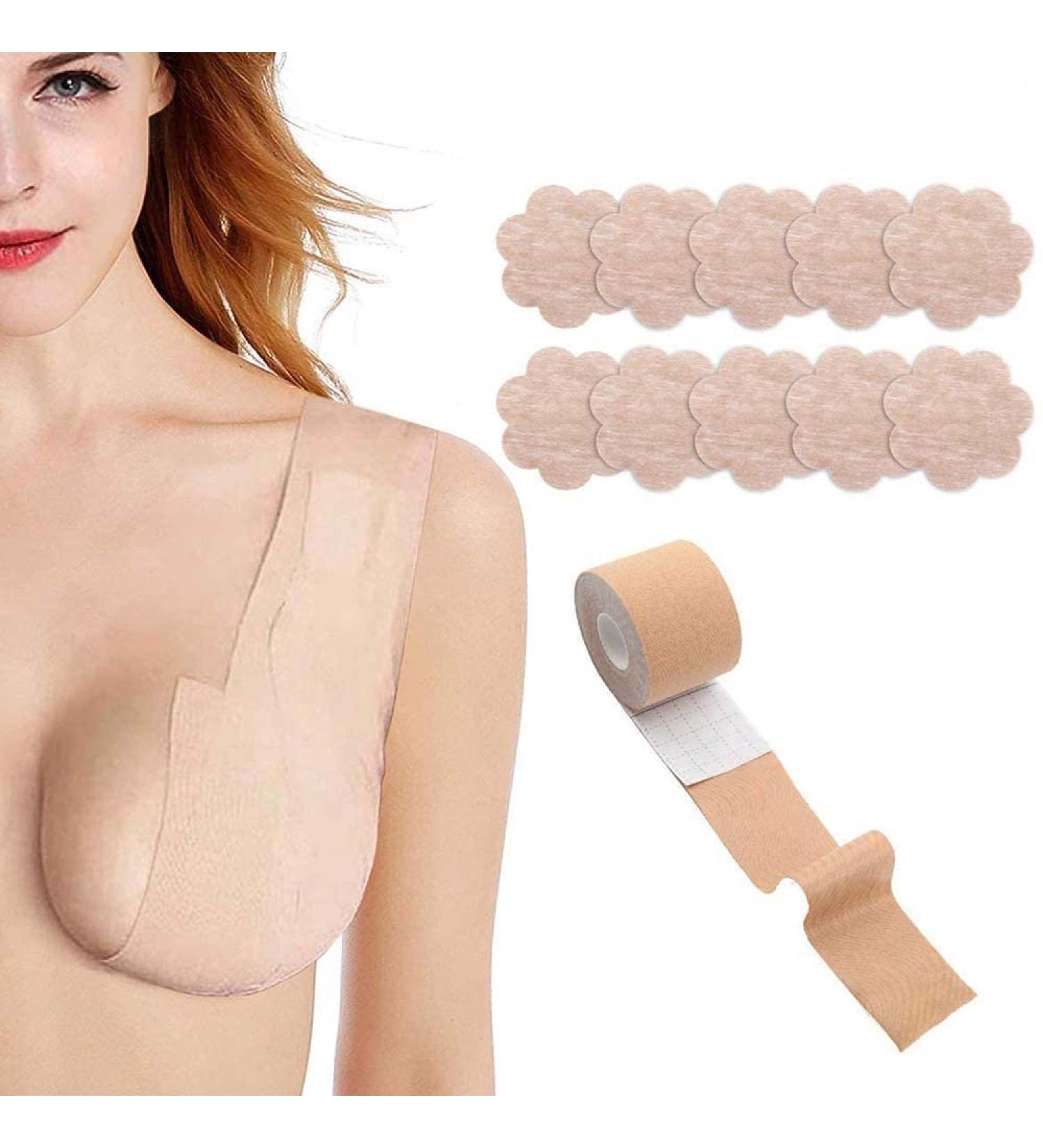 Breathable Boob Tape & Nipple Cover Set | Breast Lift Athletic Tape with Petals - A-E Cup | Disposable Adhesive Bra for Large Breasts - Buy Online on SooperMarket.com