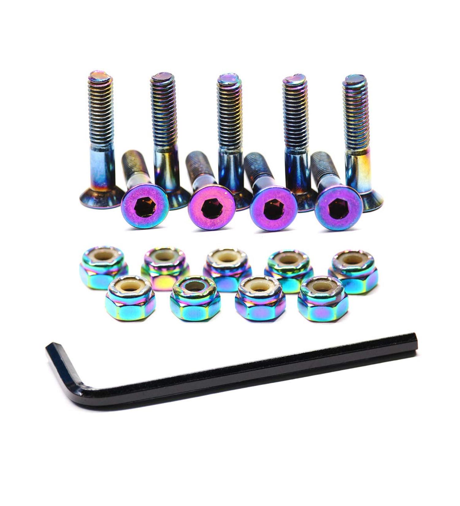 9PCS Dazzling Color Skateboard Hardware Set - Deck Mounting Screws, Nuts, Hex Key - Longboard Cruiser Fasteners - 1-1/4, 1, 7/8, 0.88 Inches - Buy Online on SooperMarket.com