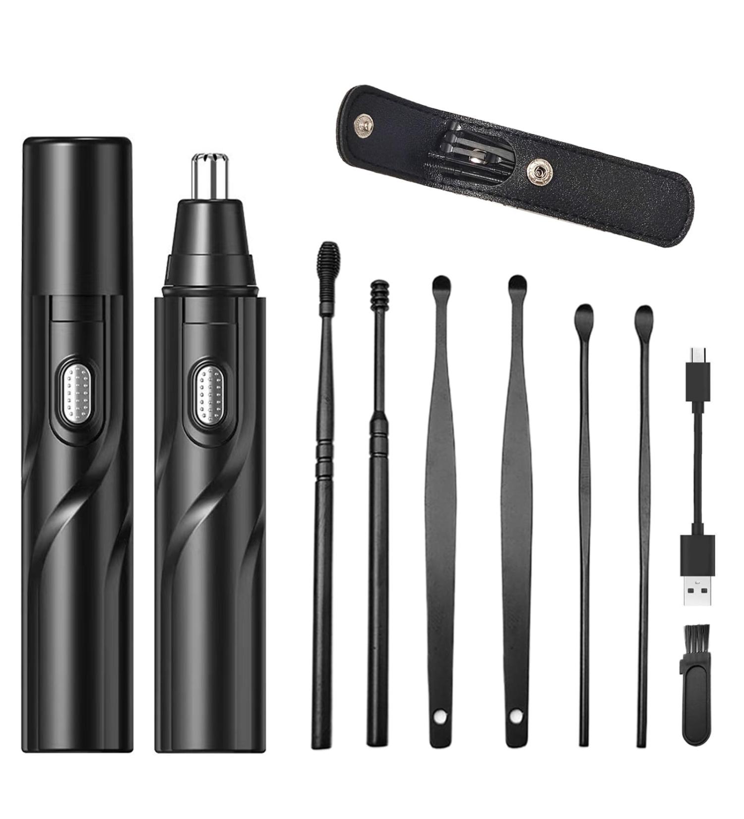 2024 Rechargeable Nose Hair Trimmer - Painless Removal & 6 Earpicks - Speed Rotation Motor - Black | International Shipping - Buy Online on SooperMarket.com