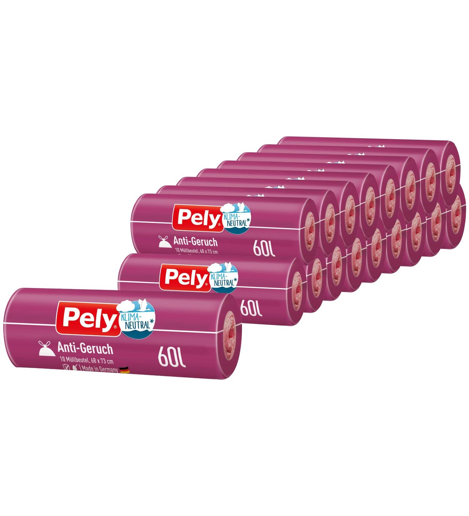 Pely Drawstring Garbage Bags - Anti-Odor 60L Climate Neutral Value Pack 17x10 - Perfect for International Shipping - Buy Online on SooperMarket.com