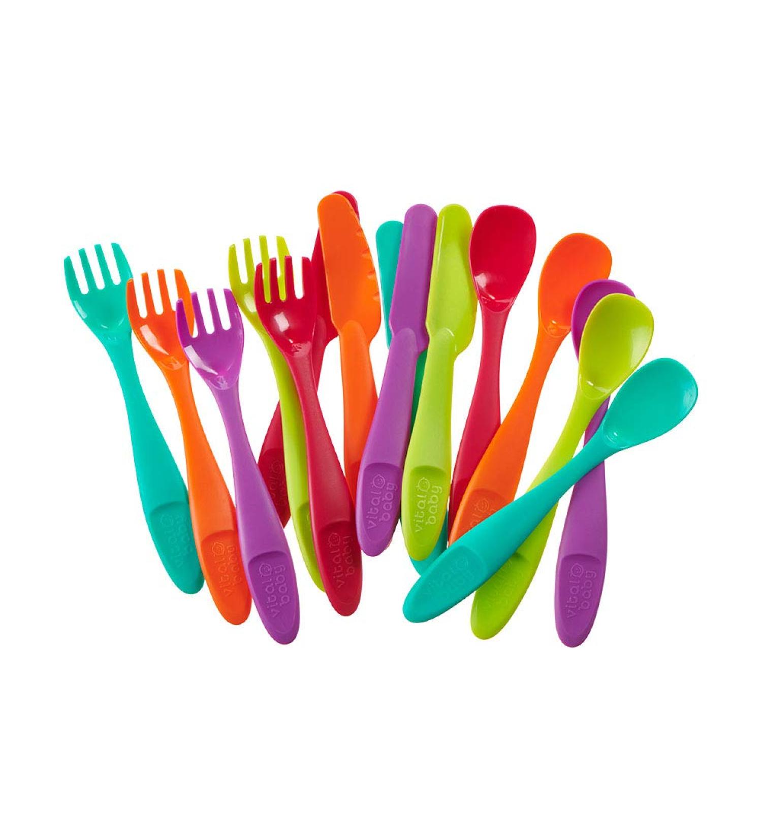 Vital Baby Nourish Perfectly Simple Cutlery 15pk - Baby Weaning and Feeding Set - Bright Colors - BPA Free - Durable - 12m - Buy Online on SooperMarket.com