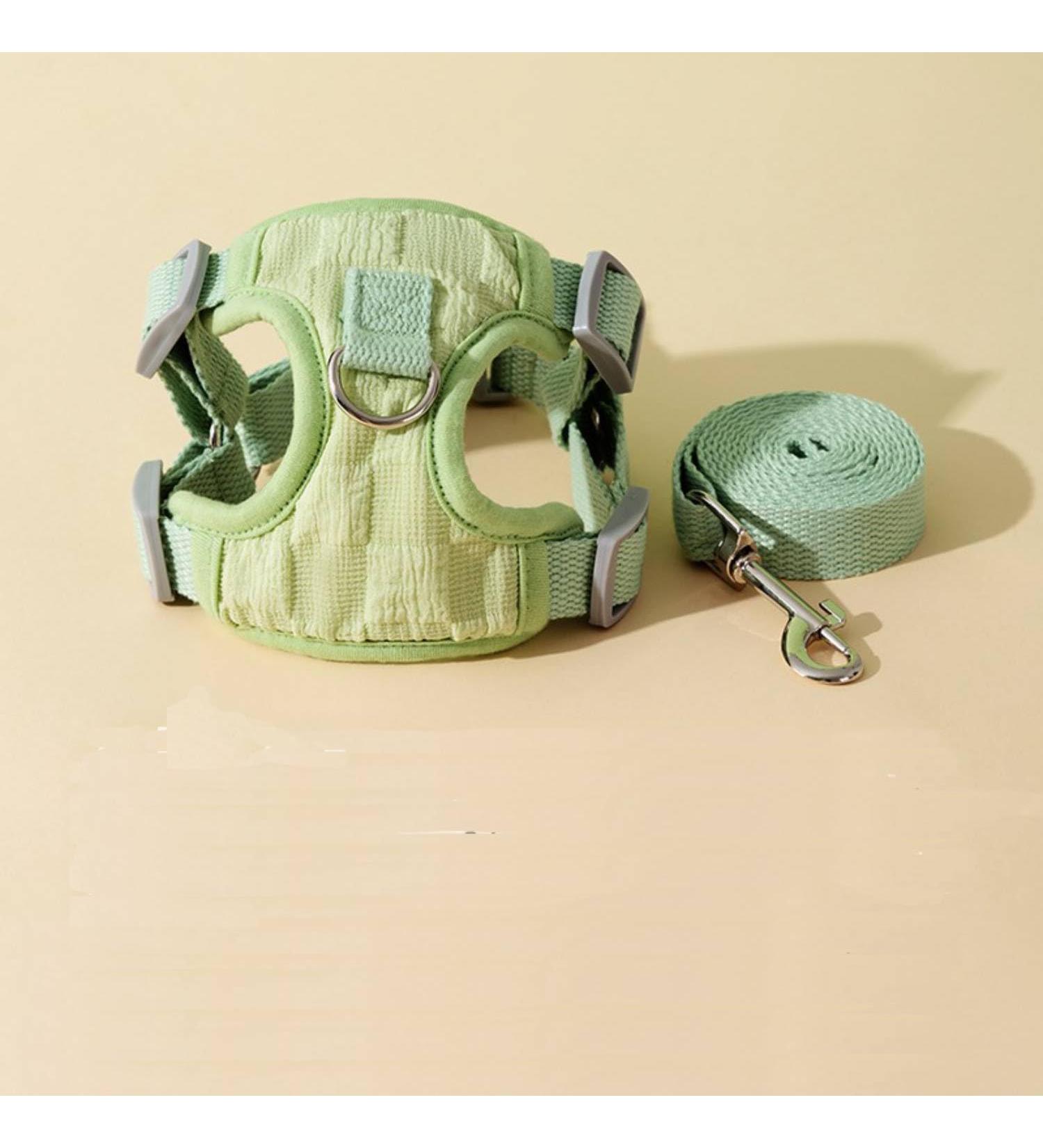 Fueegue Cat Harness with Leash Escape Proof Adjustable Soft for Cats and Dogs Puppy Harness Green Bubble Grid XL