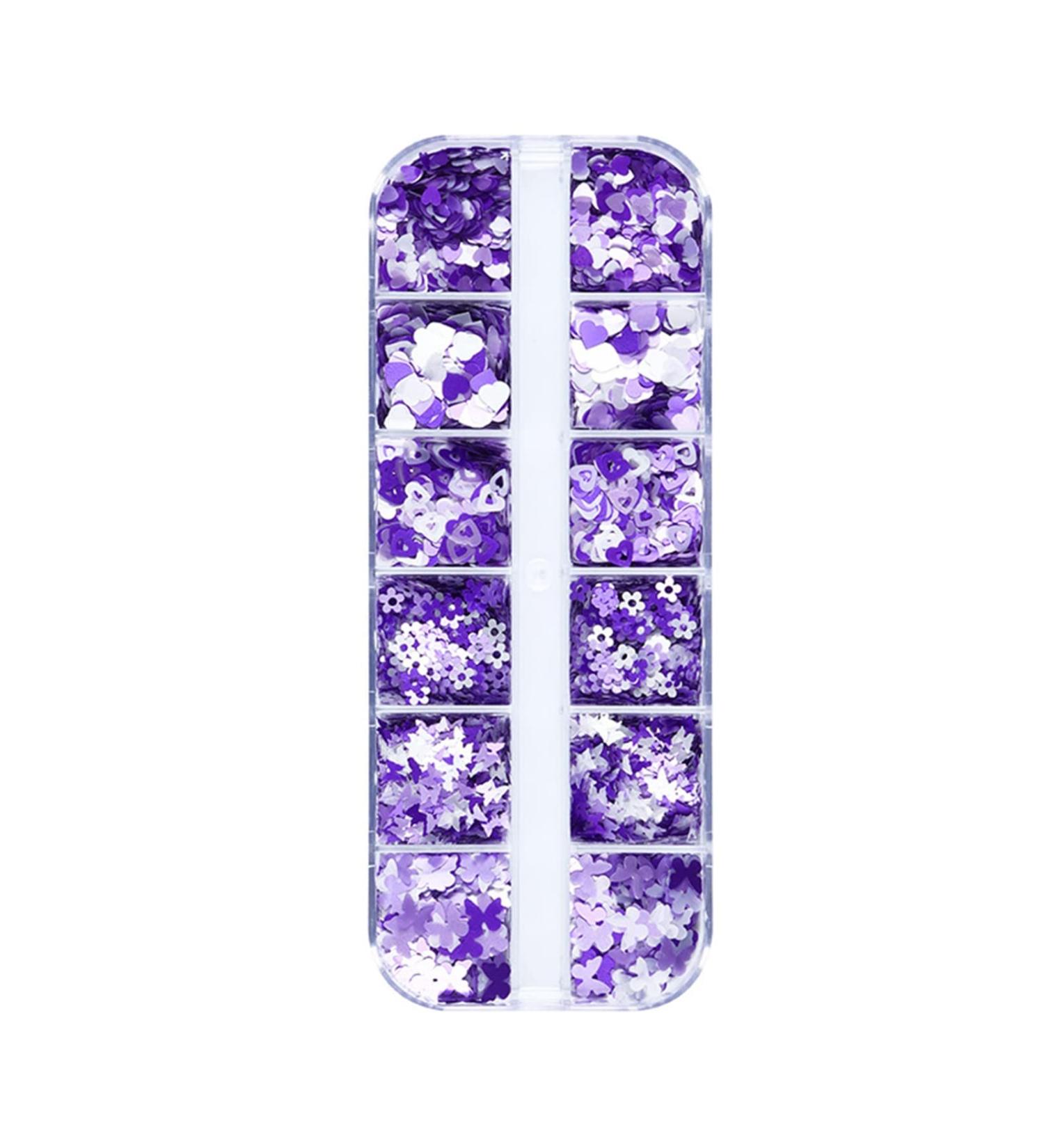 Nails compatible with Machine for Acrylic 12 Grid Long Box Mixed Purple Nail Enhancement Sequins Ornaments Butterfly Small Plums Sequins Candle Glitter 1 count (Pack of 1) Purple - Buy Online on SooperMarket.com