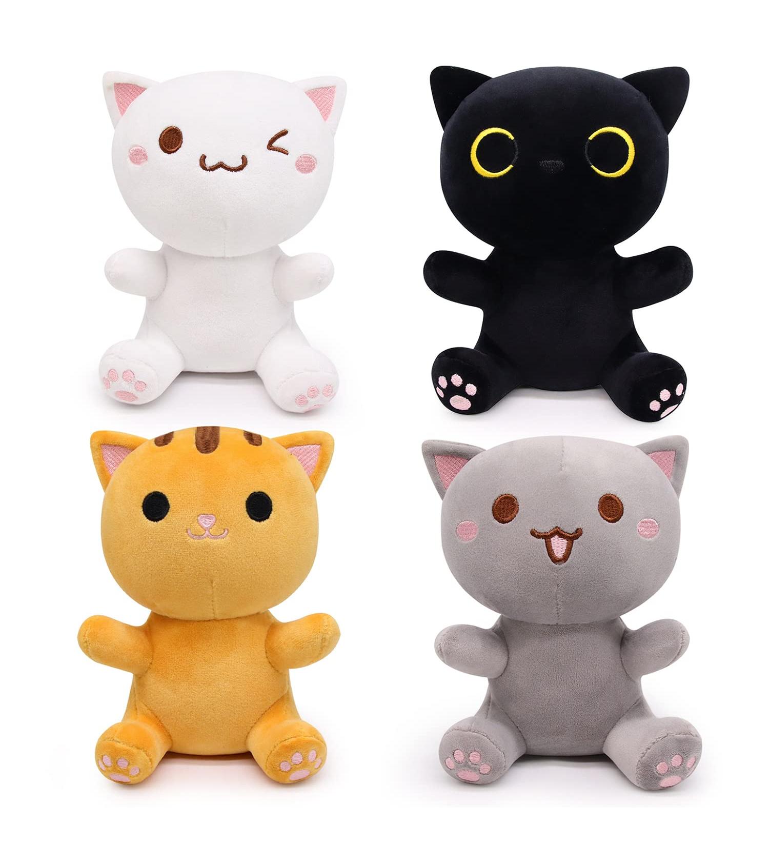 4PCS Mini Cat Plush Set - Kawaii Stuffed Animal Kit for Kids - Cute Cat Dolls for Halloween & Christmas - Black, Yellow, Grey, White - Buy Online on SooperMarket.com