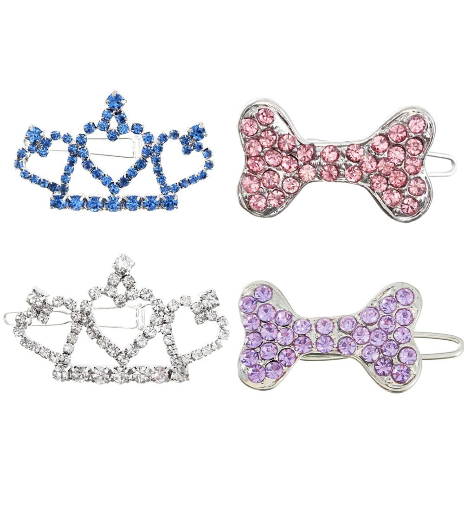 Rayminsino 4 Pack Dog Hair Clips with Crystal-Strass Crown | Cute Accessories for Small & Medium Long-Haired Pets - Buy Online on SooperMarket.com