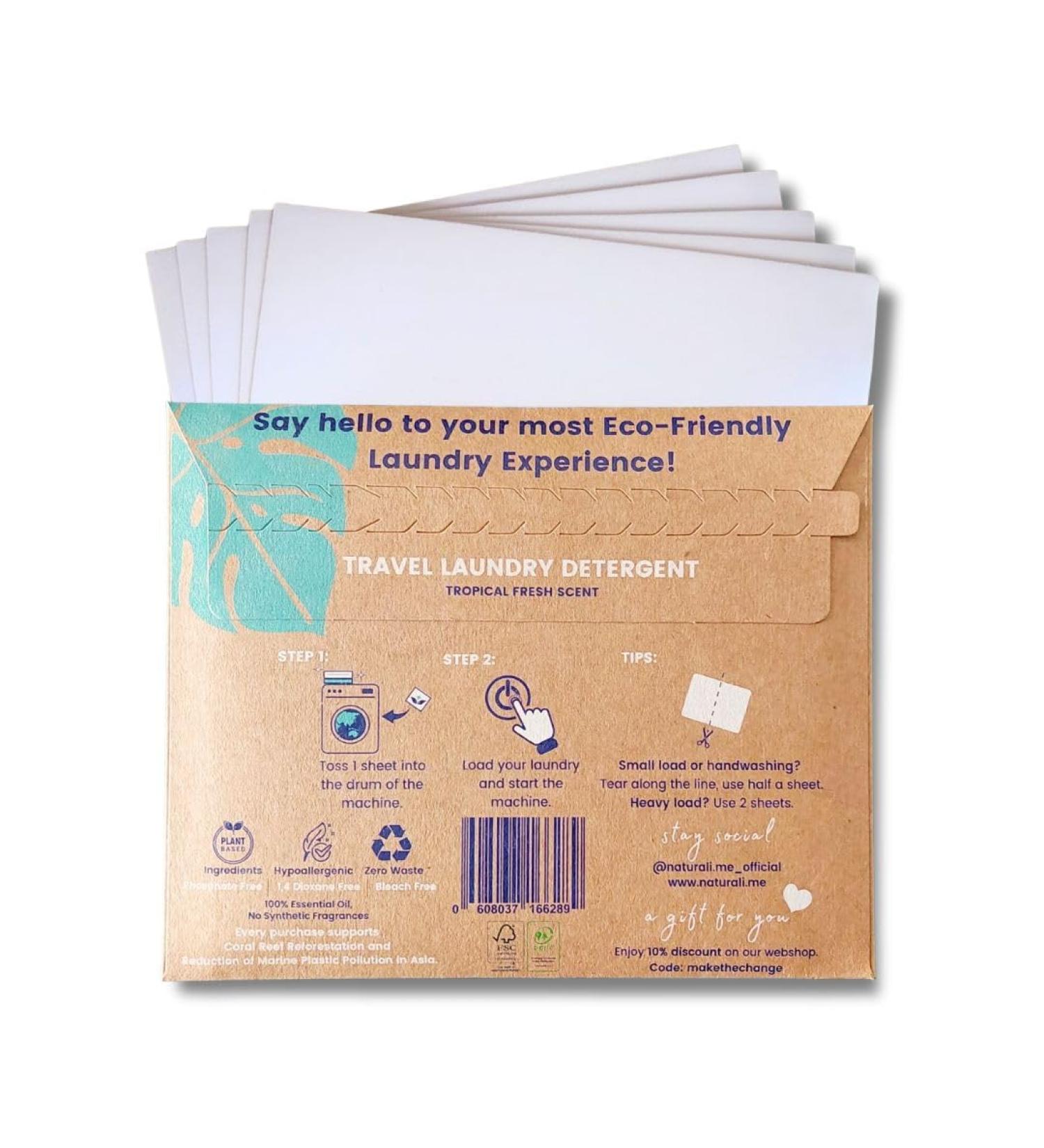Naturali Eco Travel Laundry Detergent Sheets - 5-Pack | Compact & Convenient for International Travel & Cruise Ships - Buy Online on SooperMarket.com