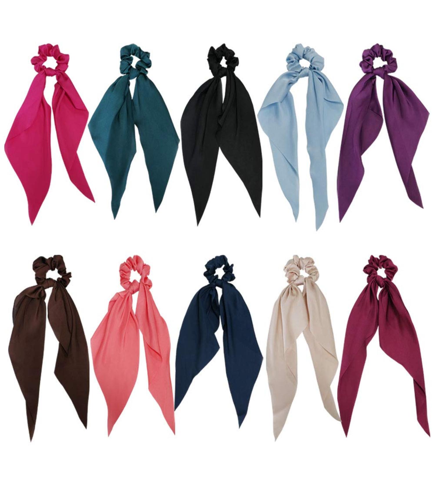 GETACOTA 10 Pieces Hair Scrunchies Bowknot Satin Chiffon Ribbon Elastics - Vintage Ponytail Holder Ties for Women - Buy Online on SooperMarket.com