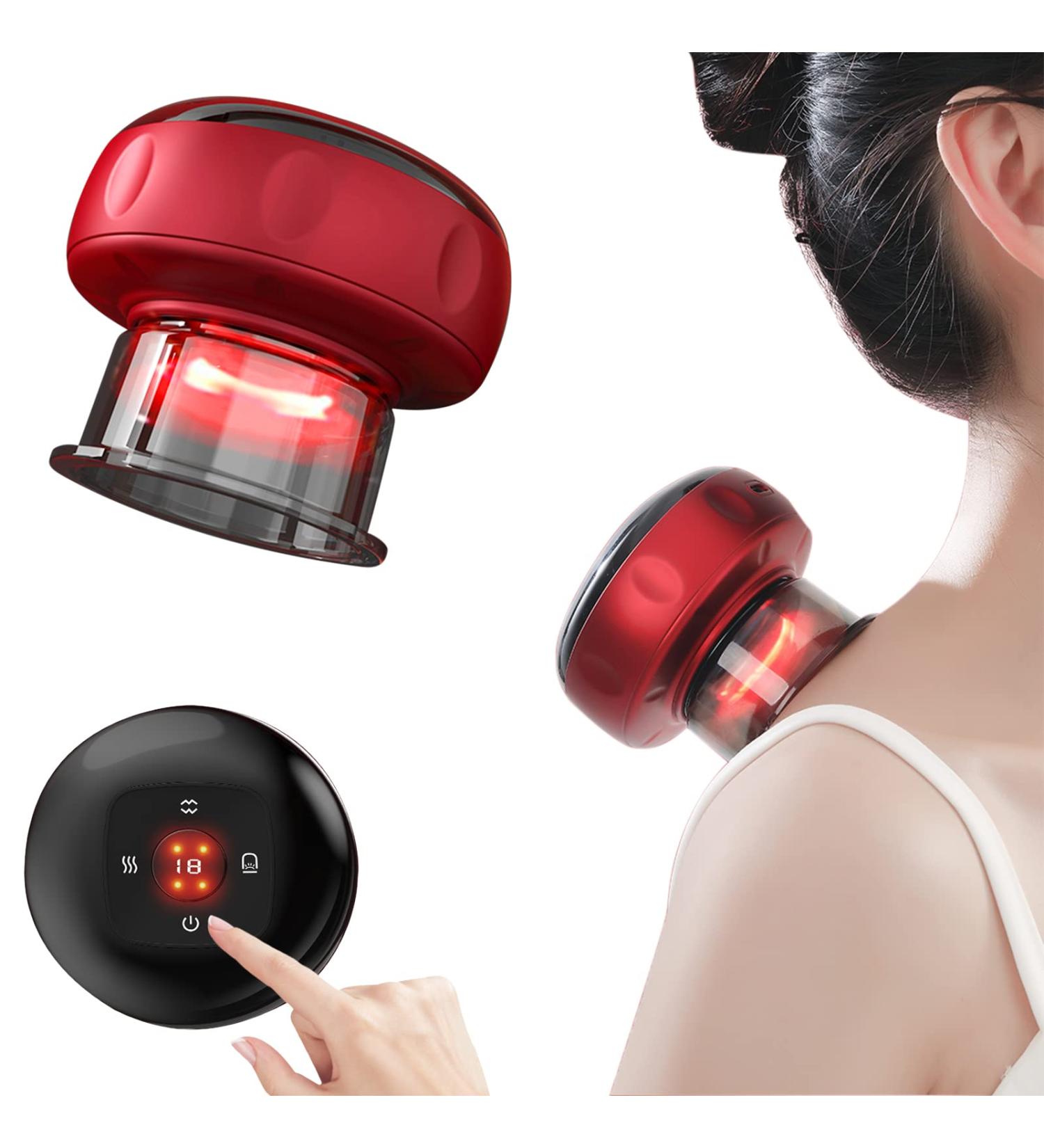 Electric Cupping Set with 12 Modes for Neck, Shoulder, and Back Massage - Red - Buy Online on SooperMarket.com