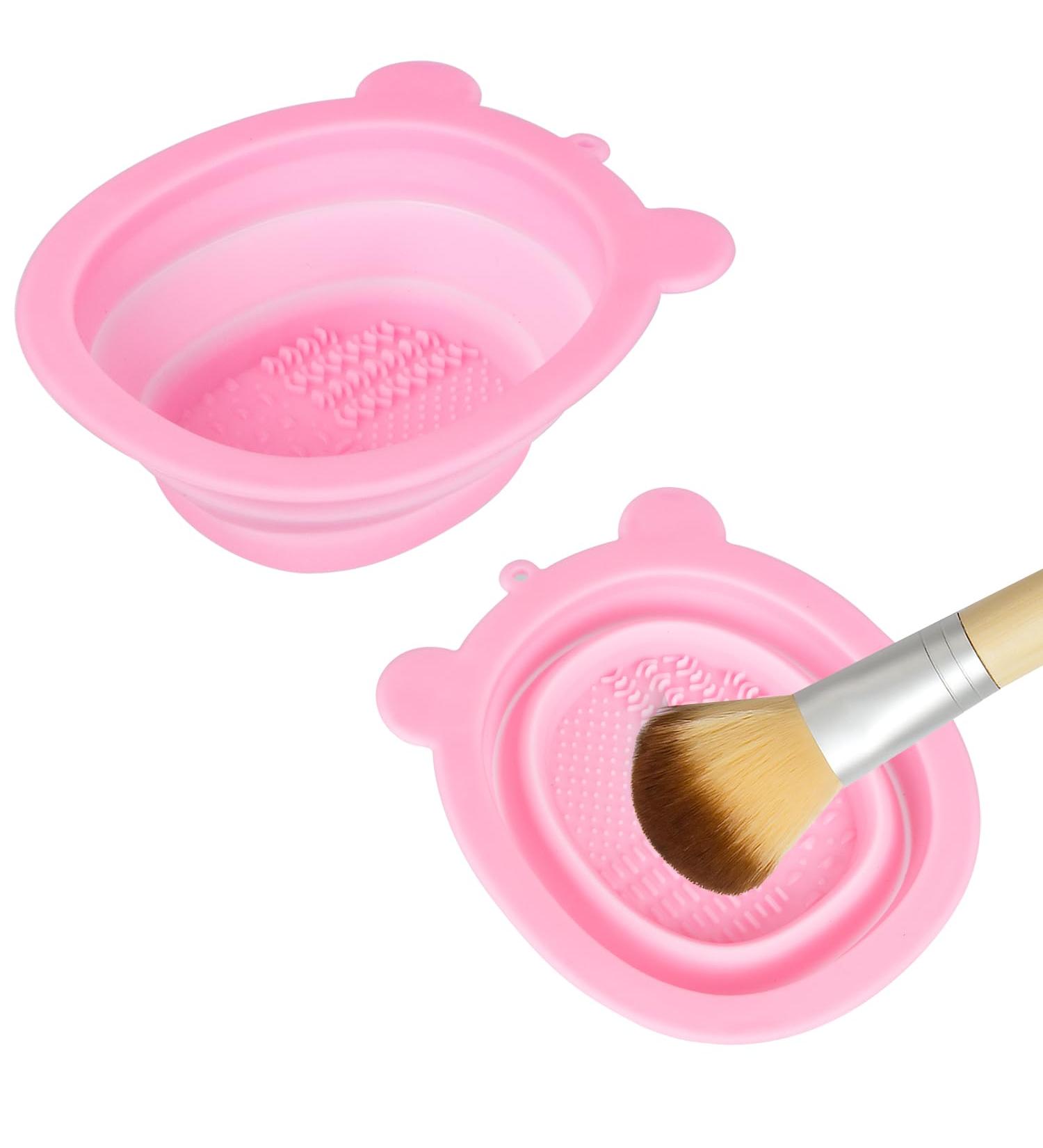 Acooruiteng Makeup Brush Cleaner Mat Foldable Silicone Makeup Brush Cleaning Mat Portable Makeup Brush Cleaning Pad Makeup Brush Cleaning Bowl for Makeup Brush Makeup Sponge Powder Puff Pink - Buy Online on SooperMarket.com