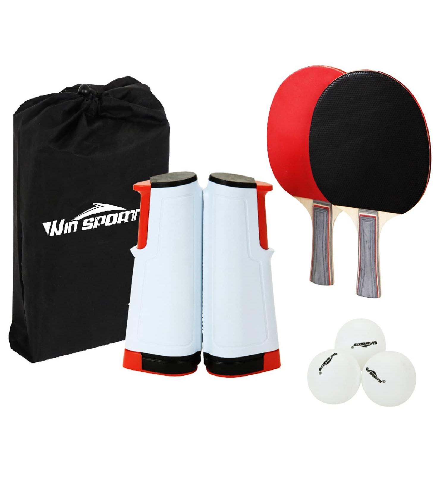 Win SPORTS Ping Pong Net Table Tennis Set - Portable Retractable Net, 2 Paddles, 3 Balls, Storage Case - Play Anywhere on Any Table - Buy Online on SooperMarket.com