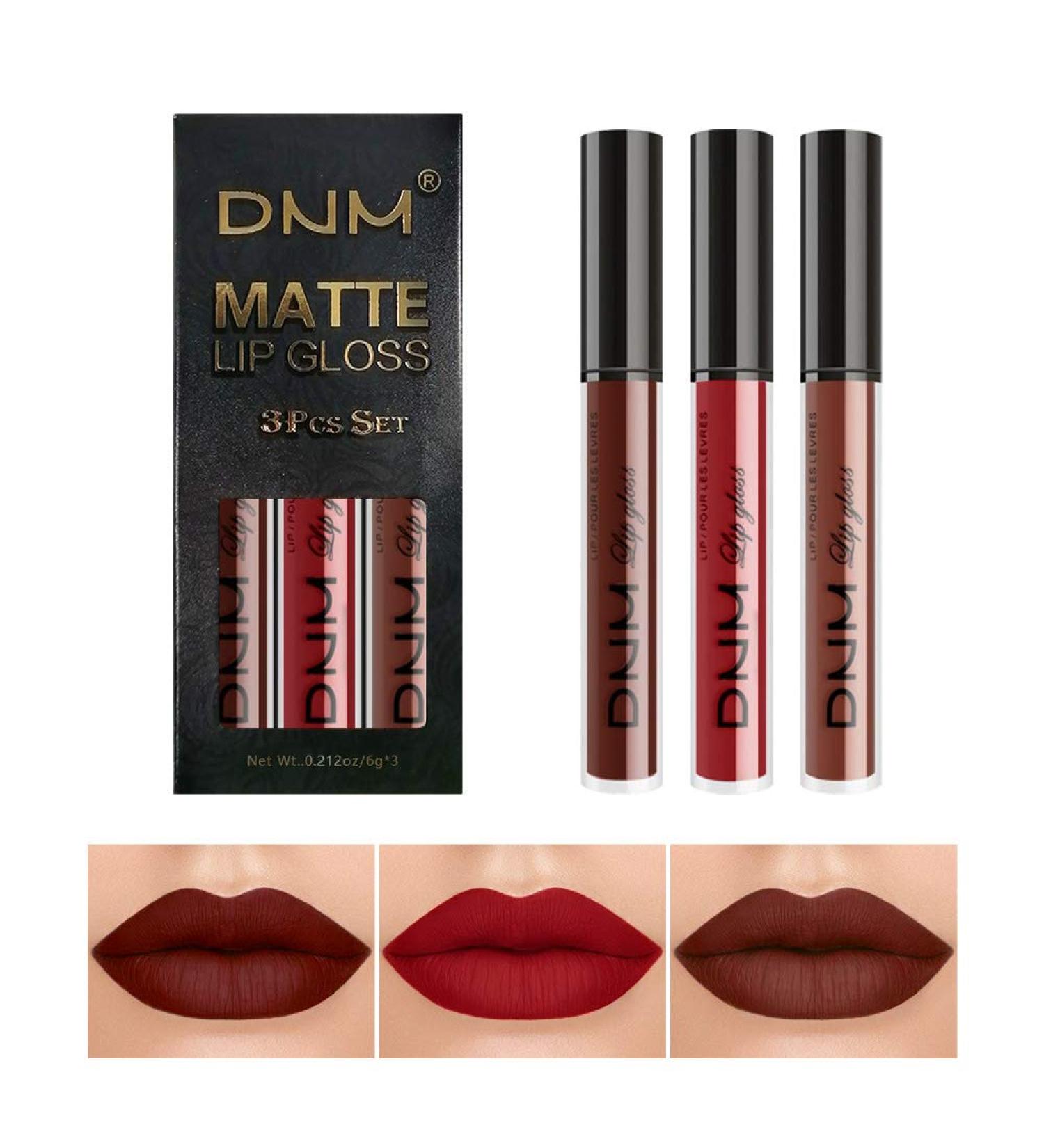 3Pcs Deep Red Brown Matte Lipstick Set | Long Lasting 24Hr Lip Stain | Waterproof Lip Gloss Gift Set - SET02 - Buy Online on SooperMarket.com